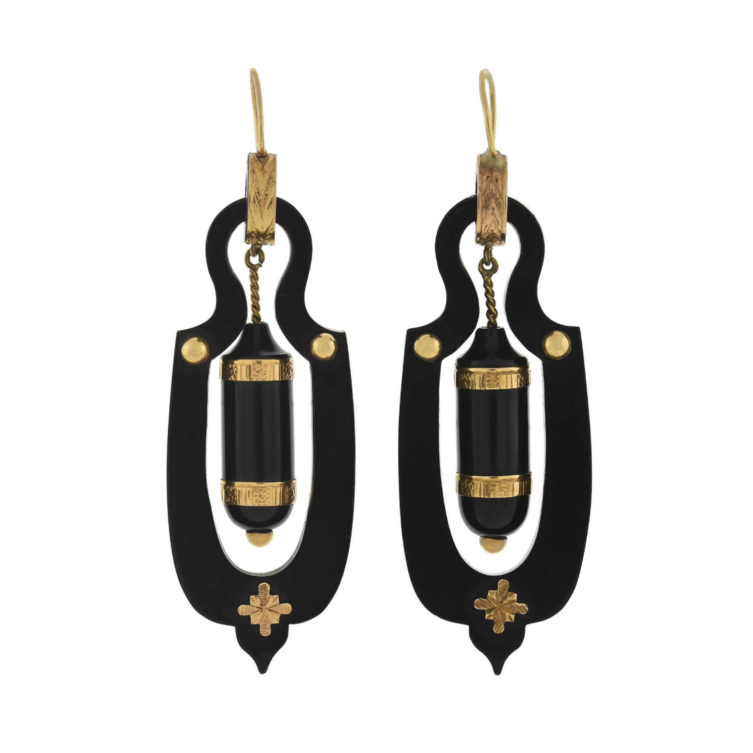 Victorian 18kt Large Hand-Carved Jet Urn Earrings