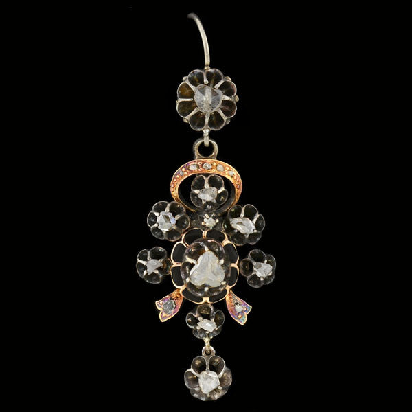 Victorian Dramatic Silver & 14kt Rose Cut Earrings