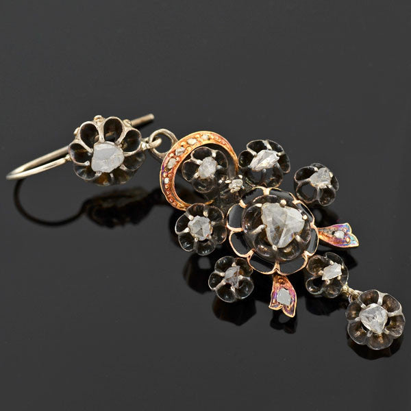 Victorian Dramatic Silver & 14kt Rose Cut Earrings