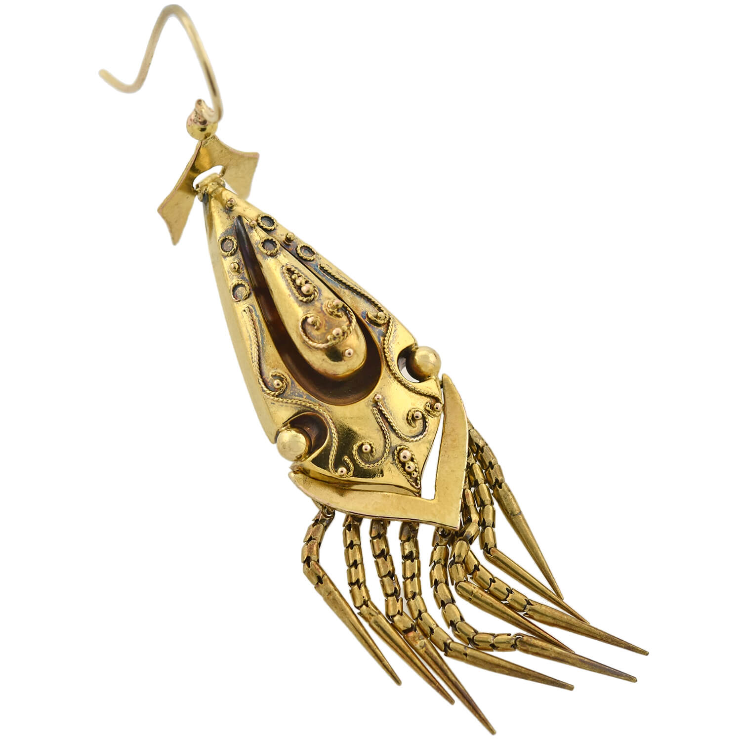 Victorian 15kt Etruscan Wirework + Foxtail Fringe Earrings