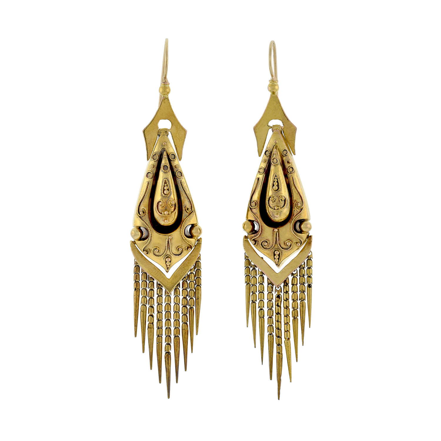 Victorian 15kt Etruscan Wirework + Foxtail Fringe Earrings