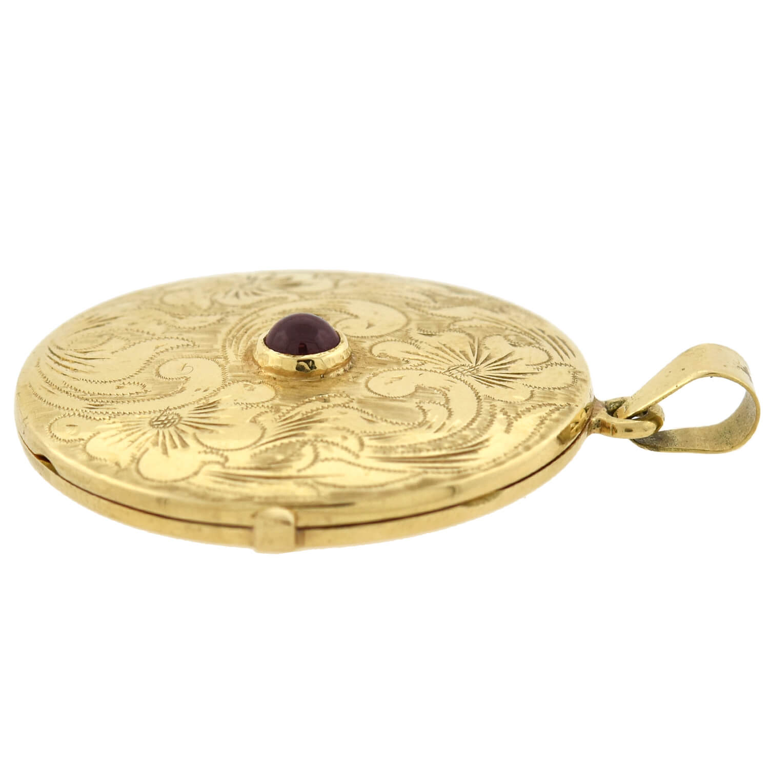 Victorian Large 14kt Etched Gold + Cabochon Garnet Locket