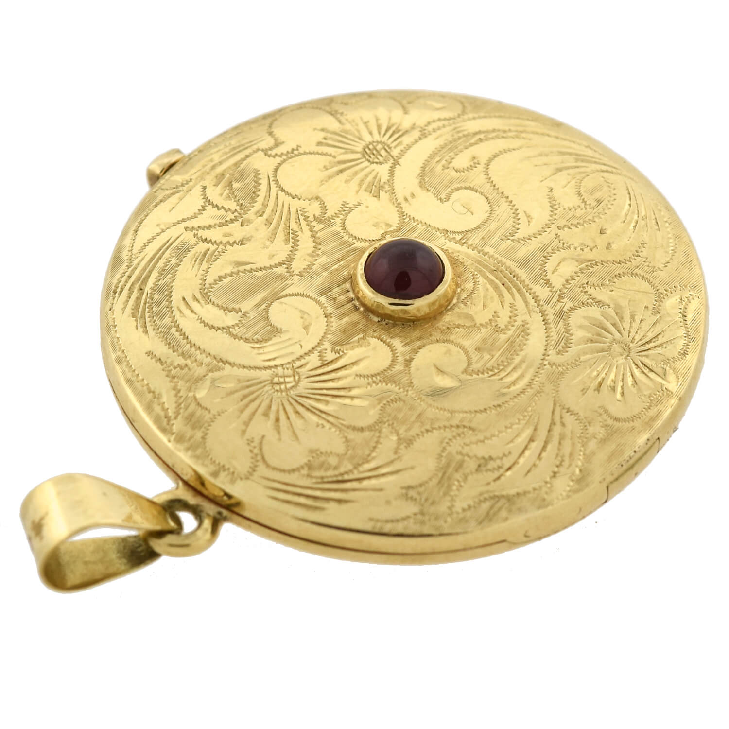 Victorian Large 14kt Etched Gold + Cabochon Garnet Locket