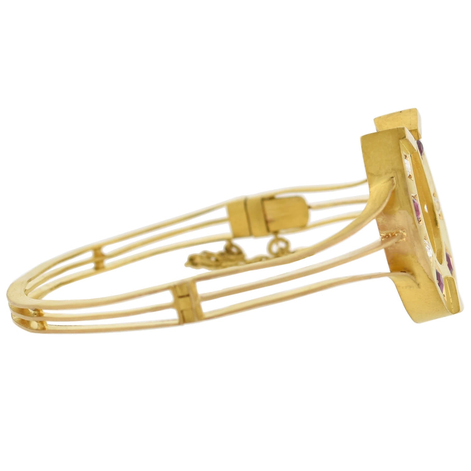 Victorian 18kt Diamond + Natural Ruby Horseshoe Bangle Bracelet