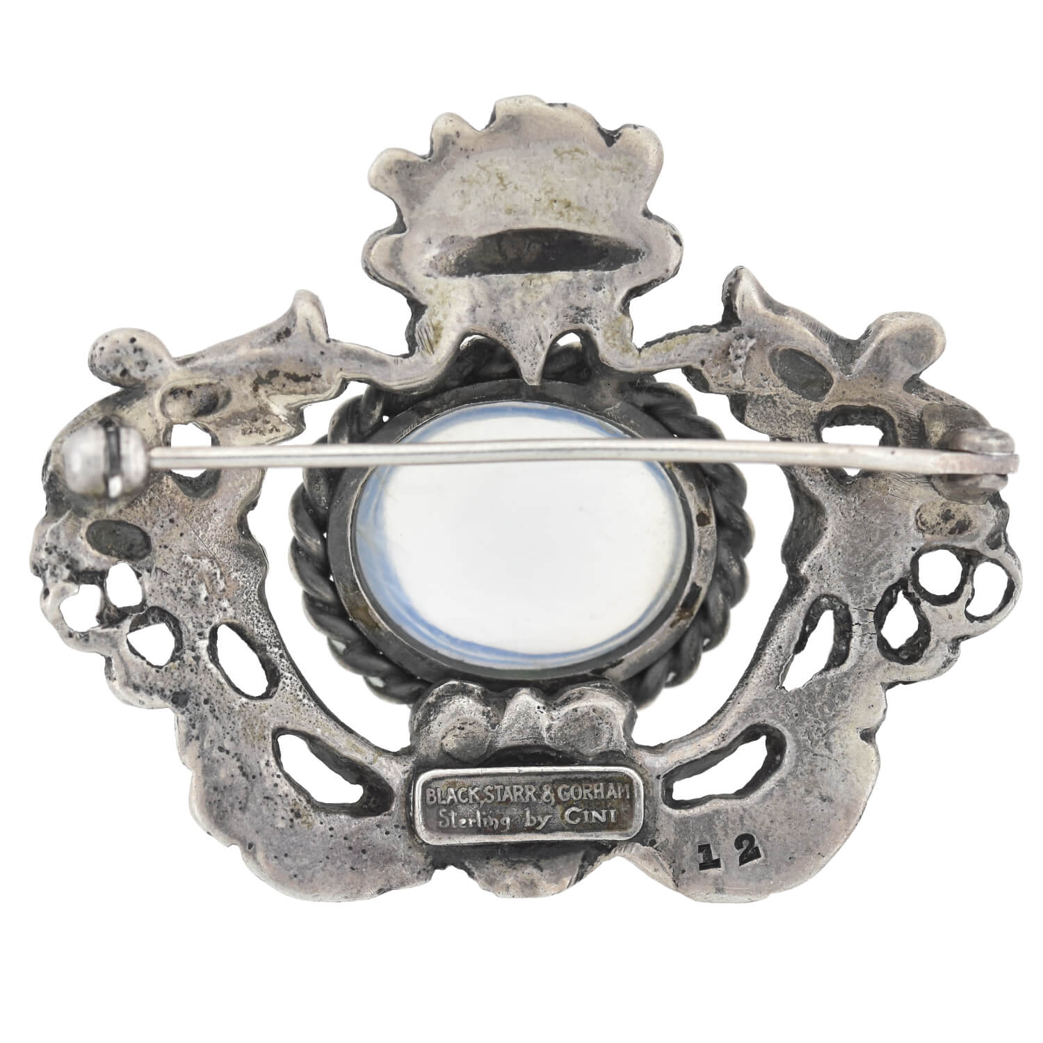 BLACK, STARR & GORHAM + CINI Vintage Sterling Silver Moonstone Griffin Pin