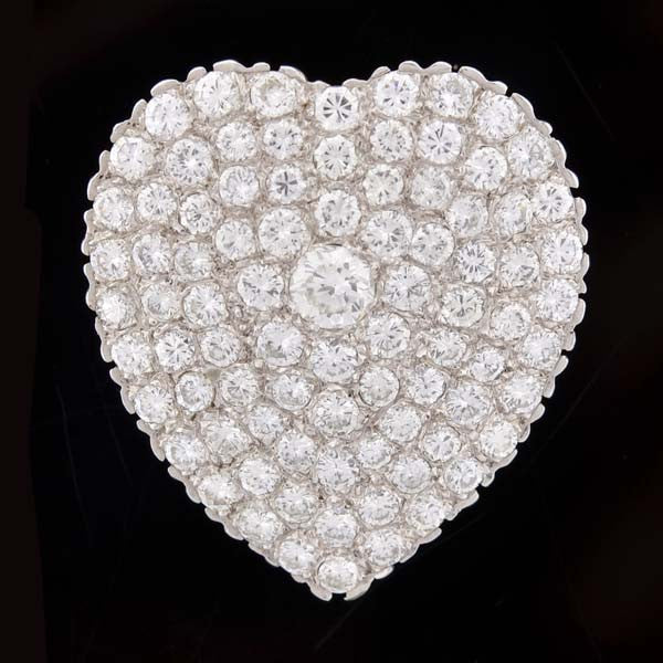 Vintage 14kt Gold Pavé Set Diamond Heart Pin/Pendant 6ctw