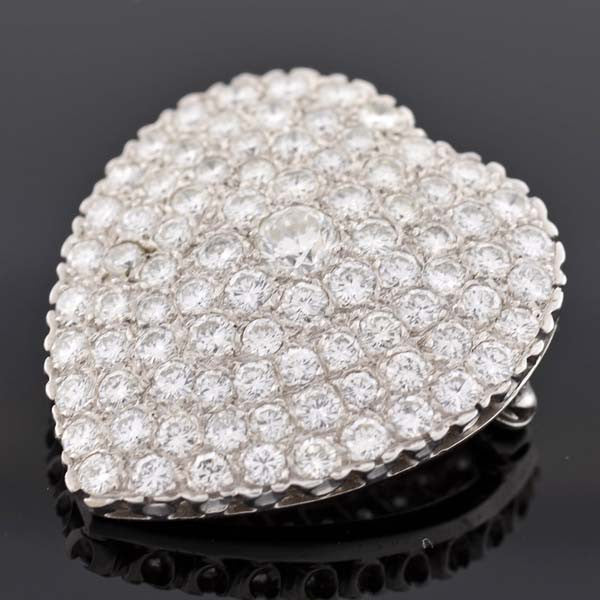 Vintage 14kt Gold Pavé Set Diamond Heart Pin/Pendant 6ctw