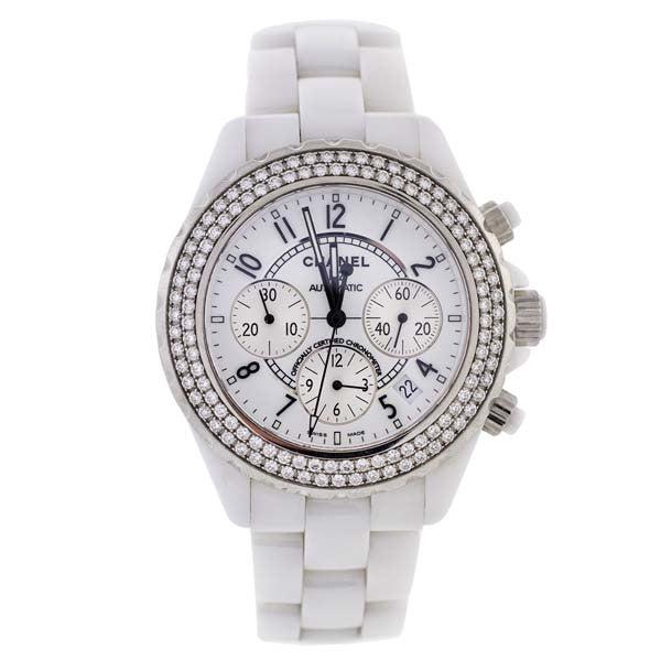 CHANEL 42mm J12 White Ceramic & Diamond Watch