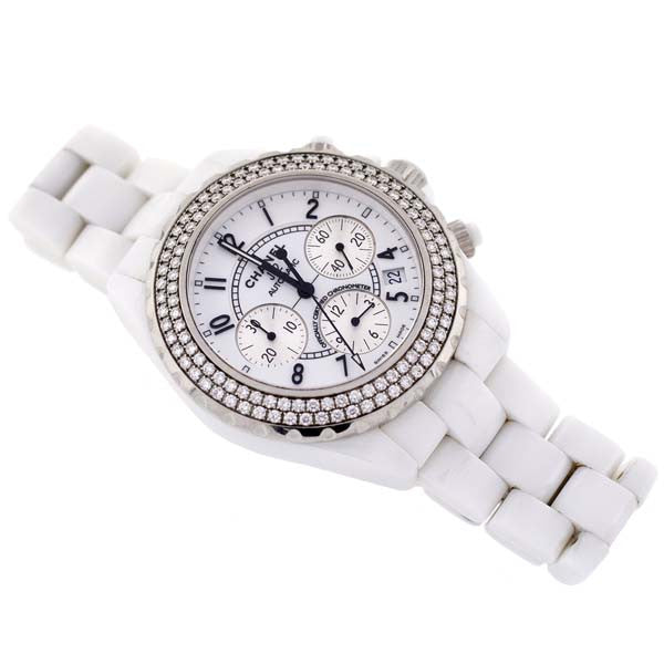 CHANEL 42mm J12 White Ceramic & Diamond Watch