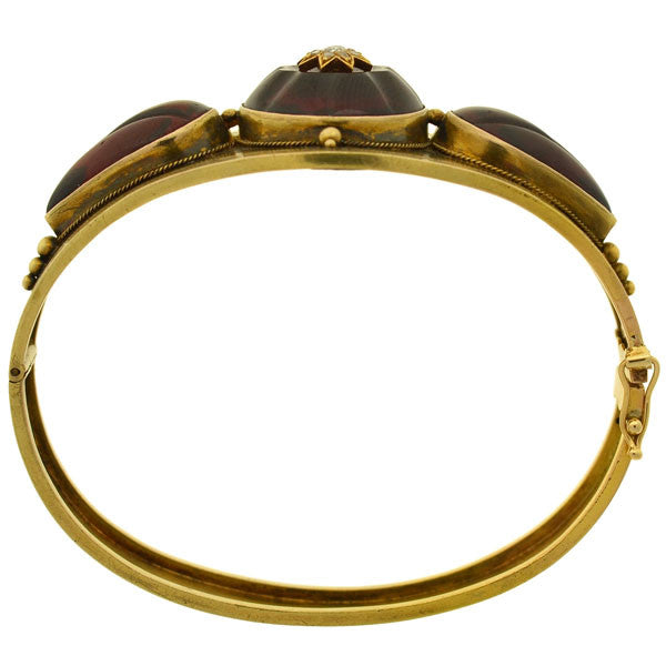 Victorian 15kt Carved Garnet Diamond Bracelet