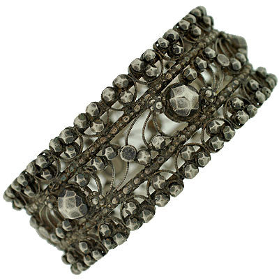 Victorian Sterling Silver & Cut Steel Bangle Bracelet