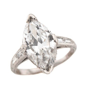 Art Deco Platinum GIA E, SI1 Marquee Diamond Engagement Ring 3.34ct