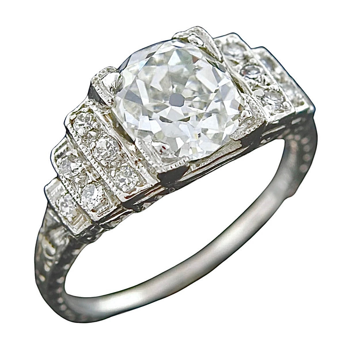 Art Deco Platinum Diamond Engagement Ring 2.16ct