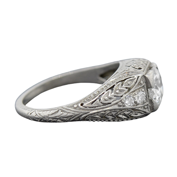 Art Deco Platinum & Diamond Engagement Ring .88ct