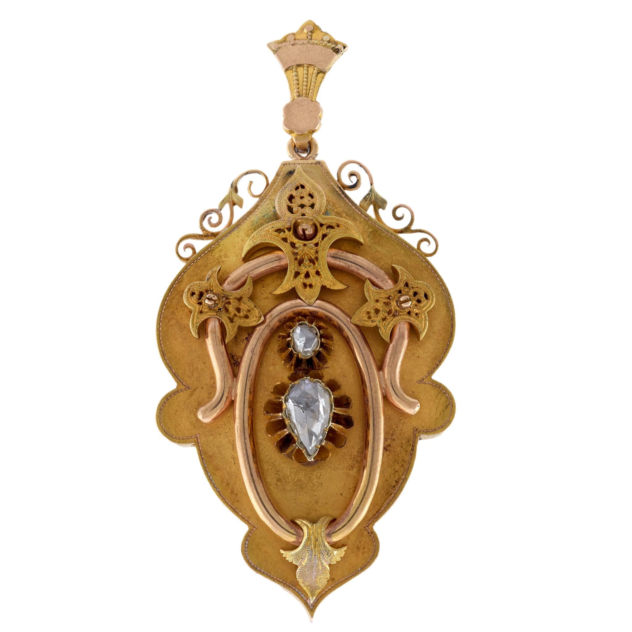 Victorian 15k and Diamond Etruscan Locket