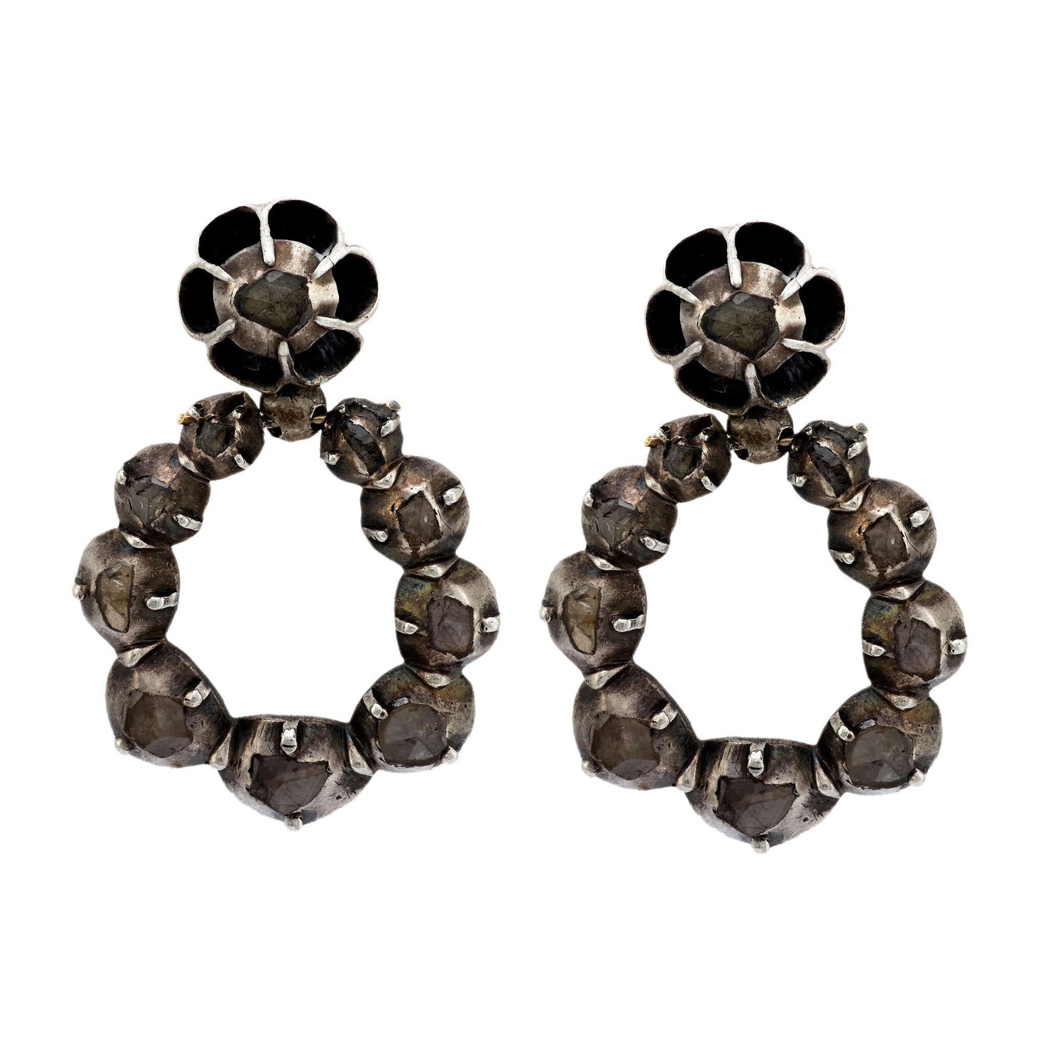 Georgian Sterling Silver Diamond Earrings