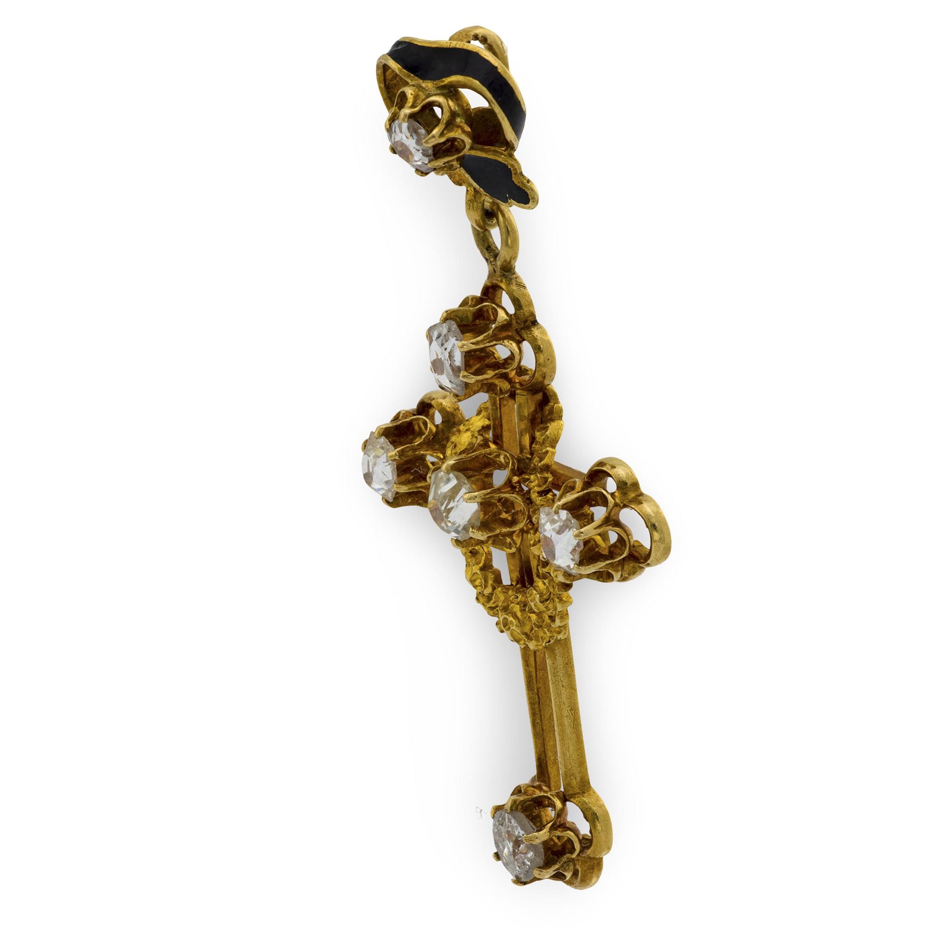 Victorian 14k Diamond and Enamel Cross Pendant/Charm