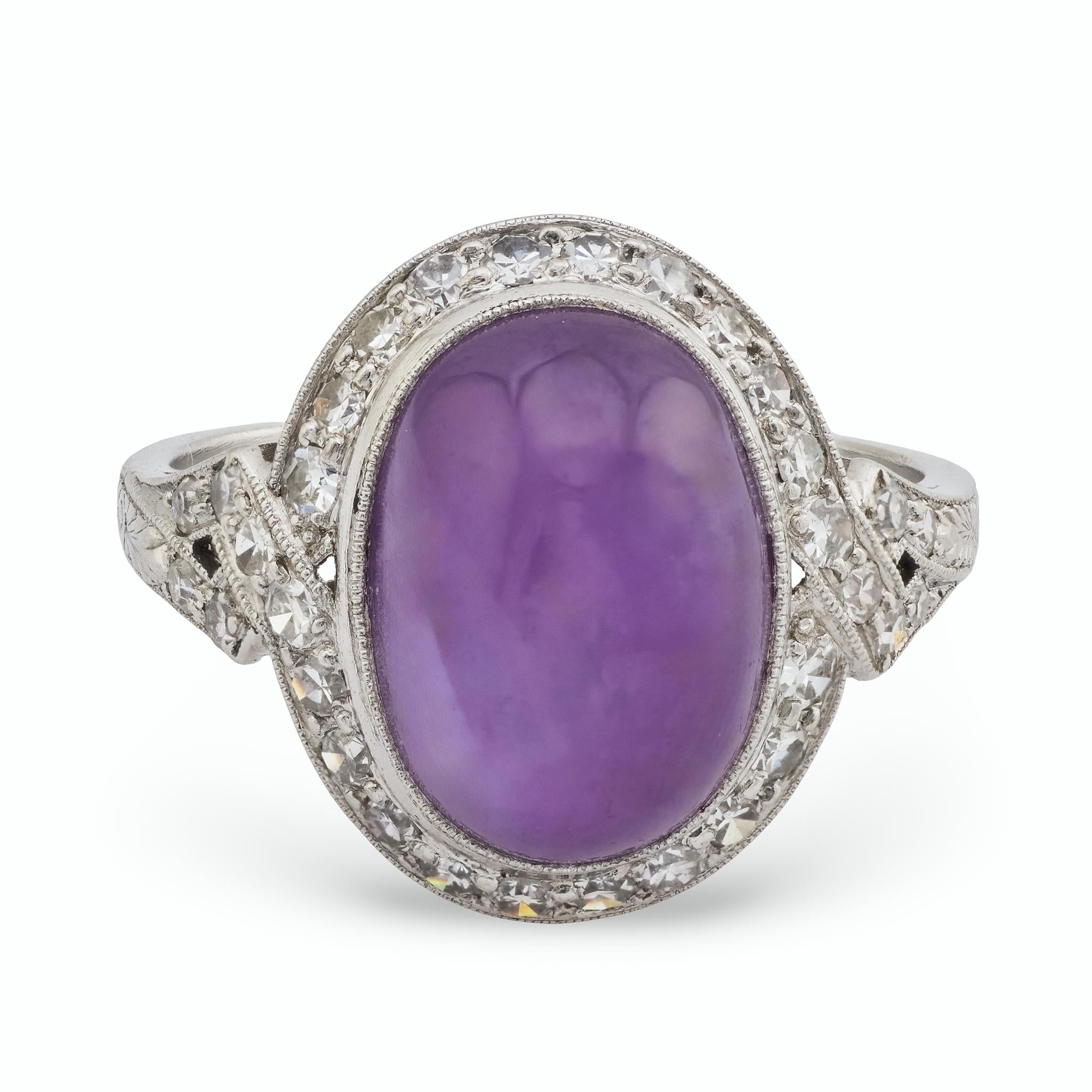 Art Deco Platinum Ruby & Diamond Halo Ring