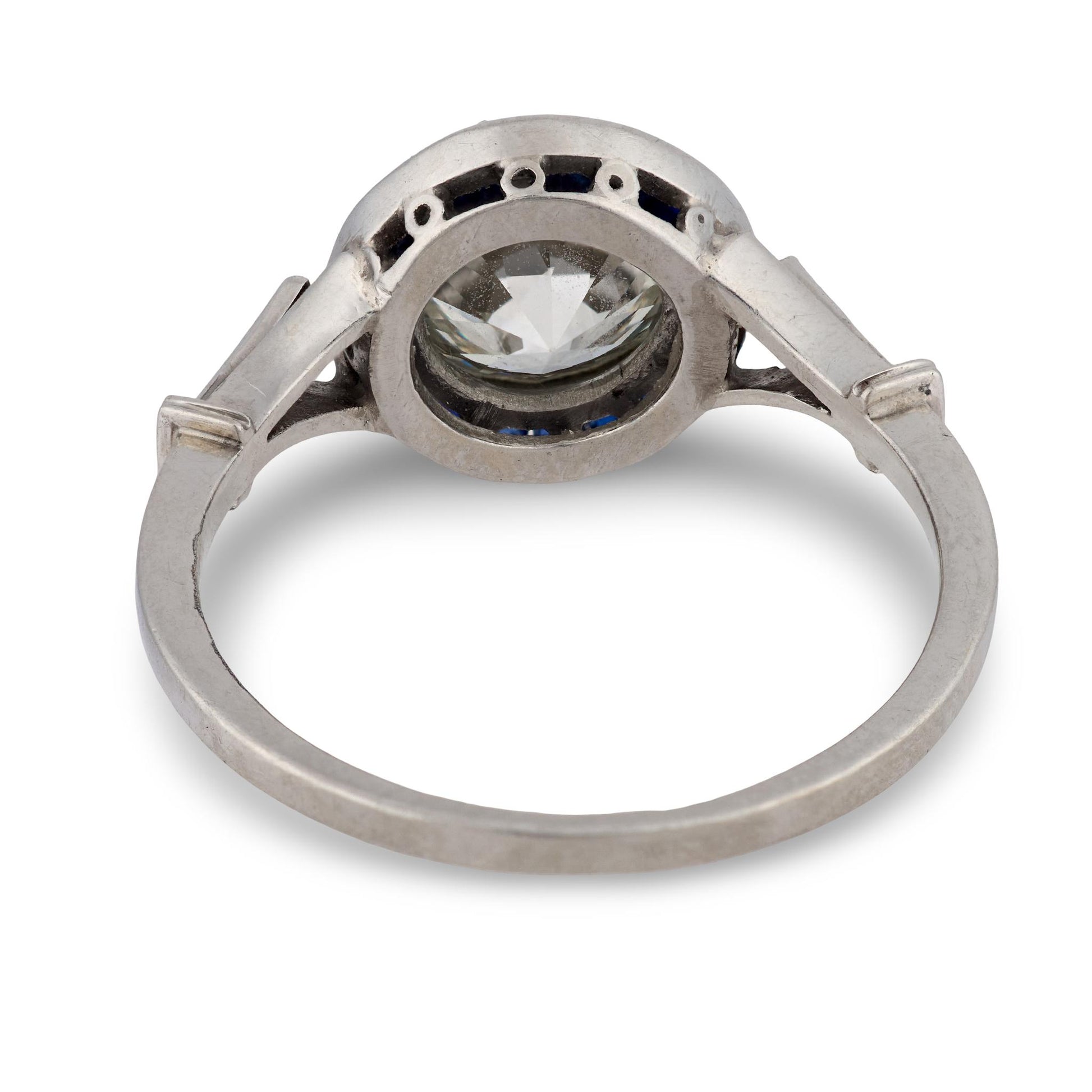 Art Deco Platinum Diamond & Sapphire Engagement Ring 2.50ct