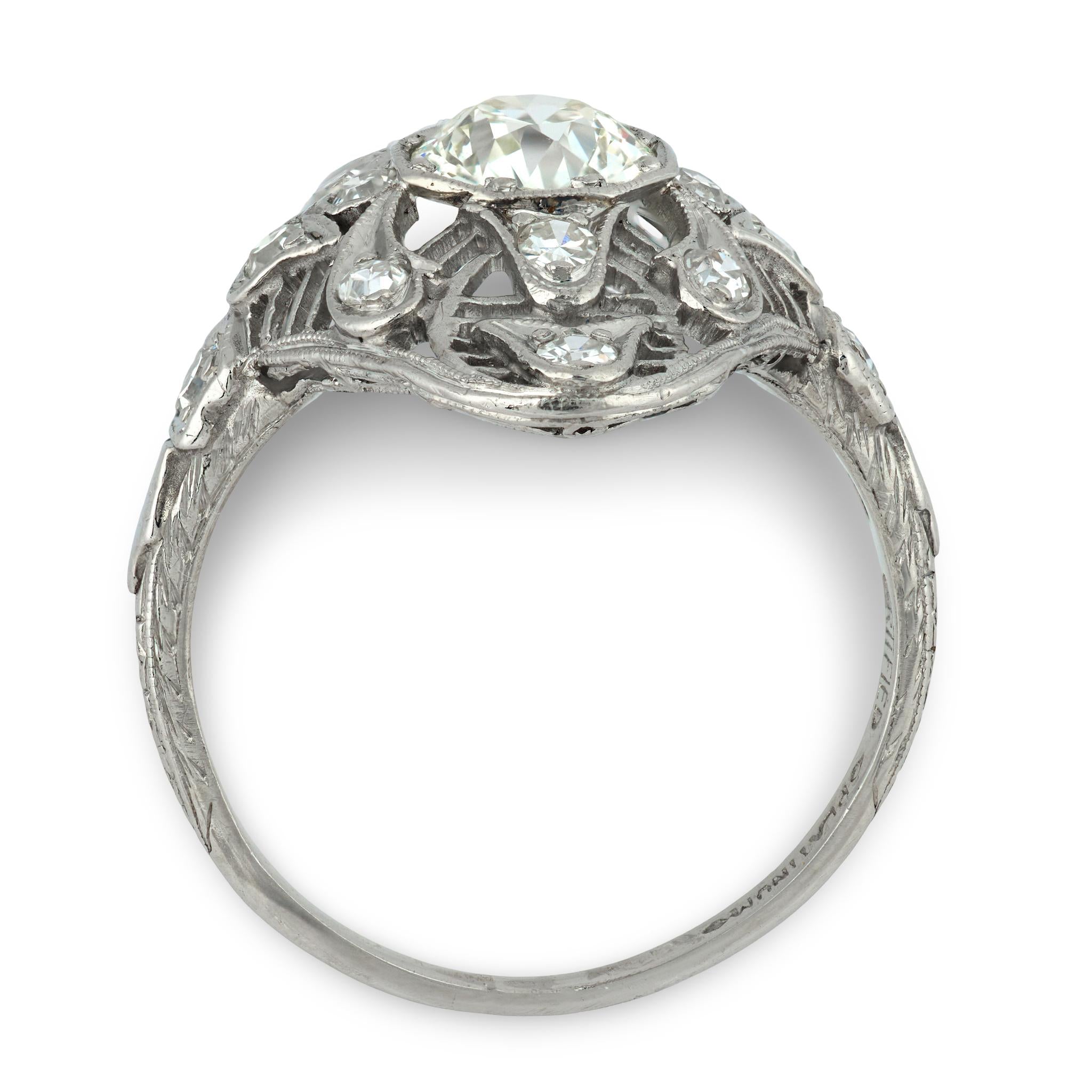 Edwardian Platinum Diamond Navette Ring