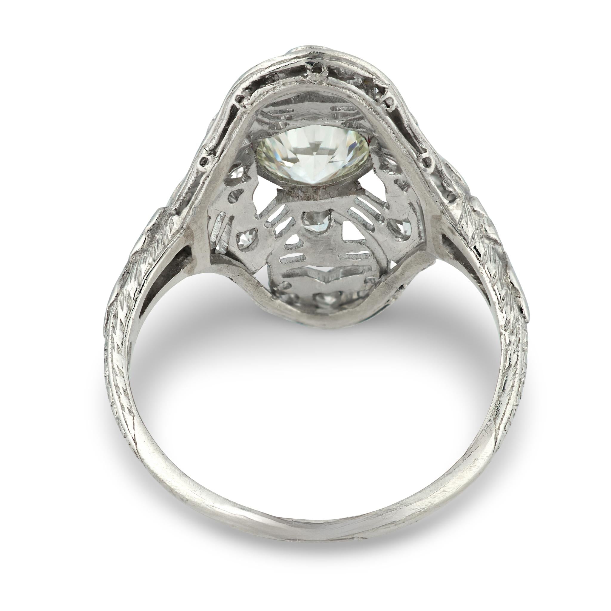 Edwardian Platinum Diamond Navette Ring