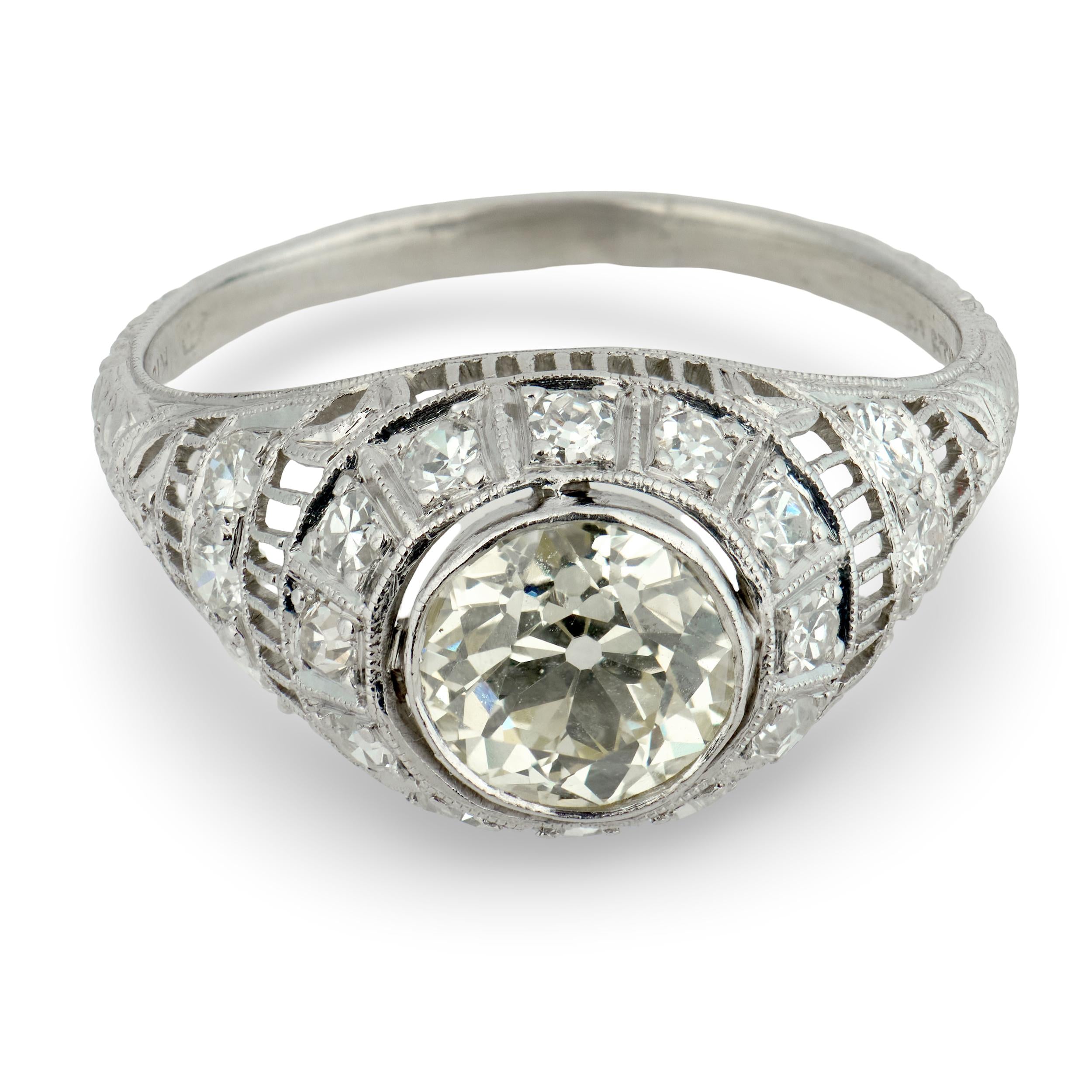 Art Deco Platinum Diamond Engagement Ring 1.57ct