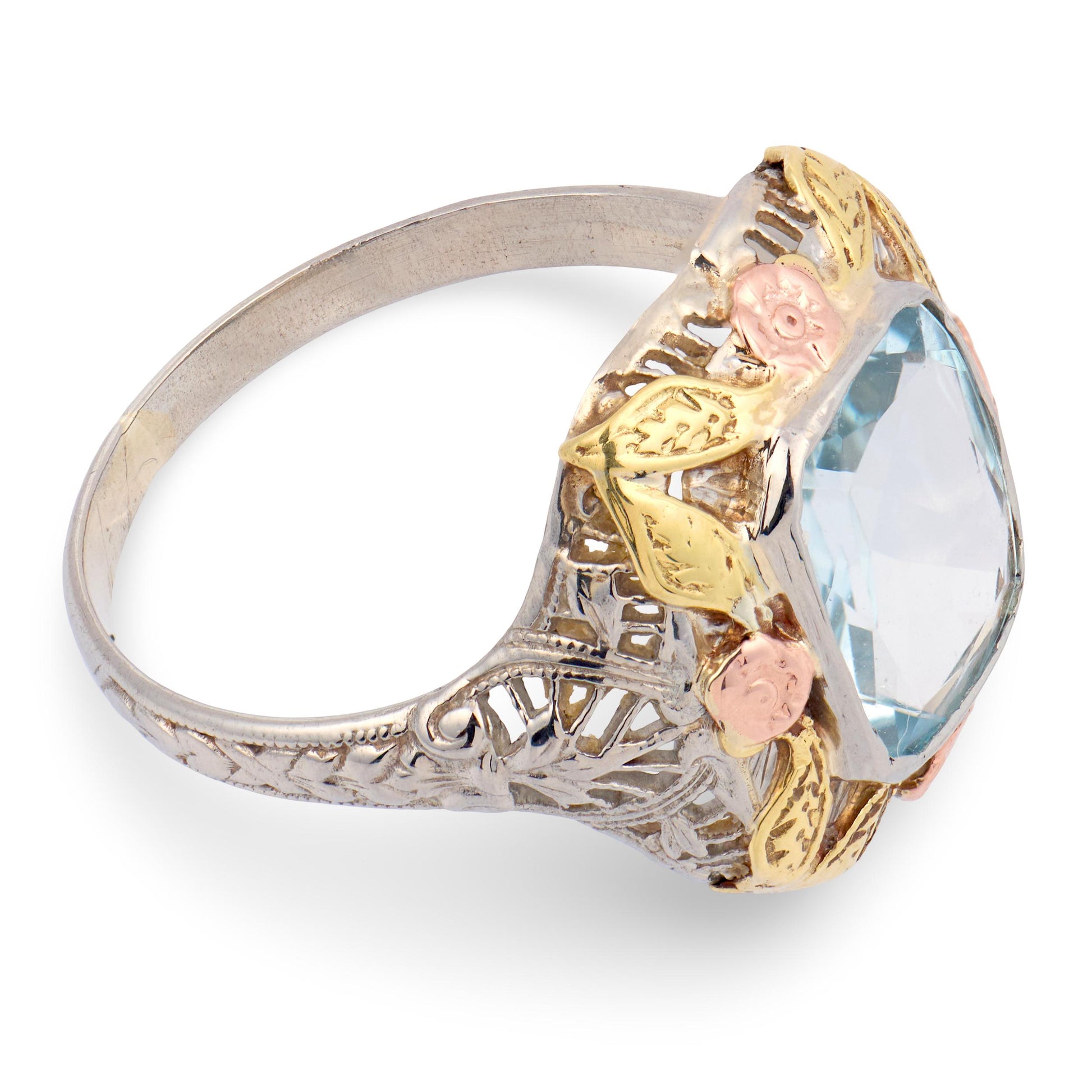 Art Nouveau 10k Aqua Ring