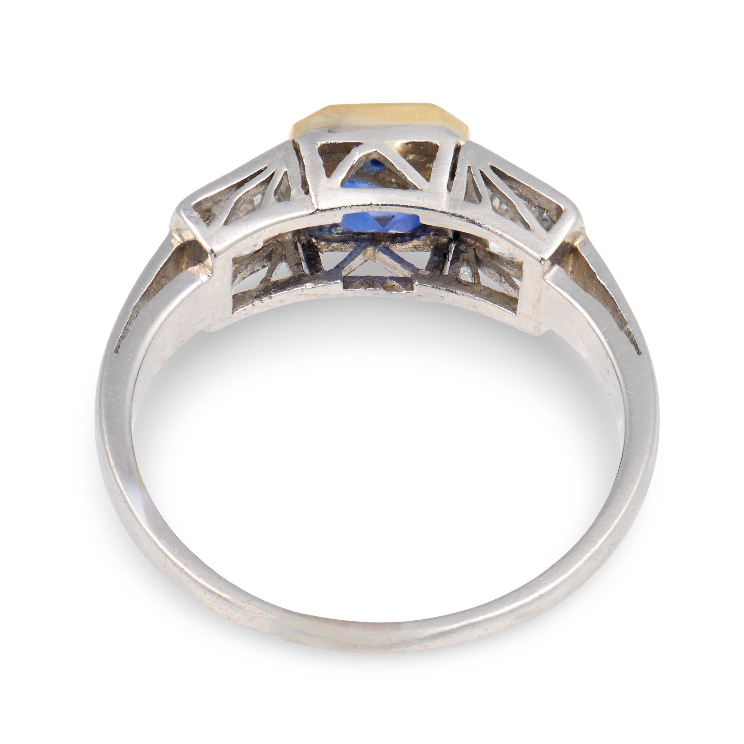 Edwardian 18k/Platinum Sapphire & Diamond Three Stone Ring