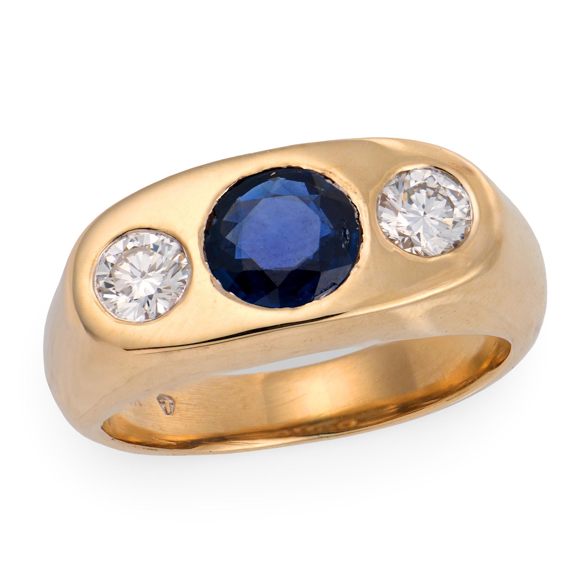 Art Deco 14k Sapphire & Diamond Flush Mount Ring
