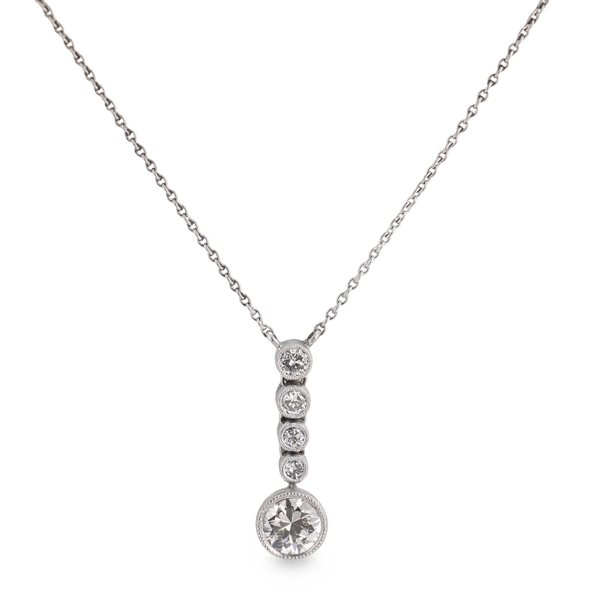Art Deco Platinum Diamond Drop Pendant Necklace
