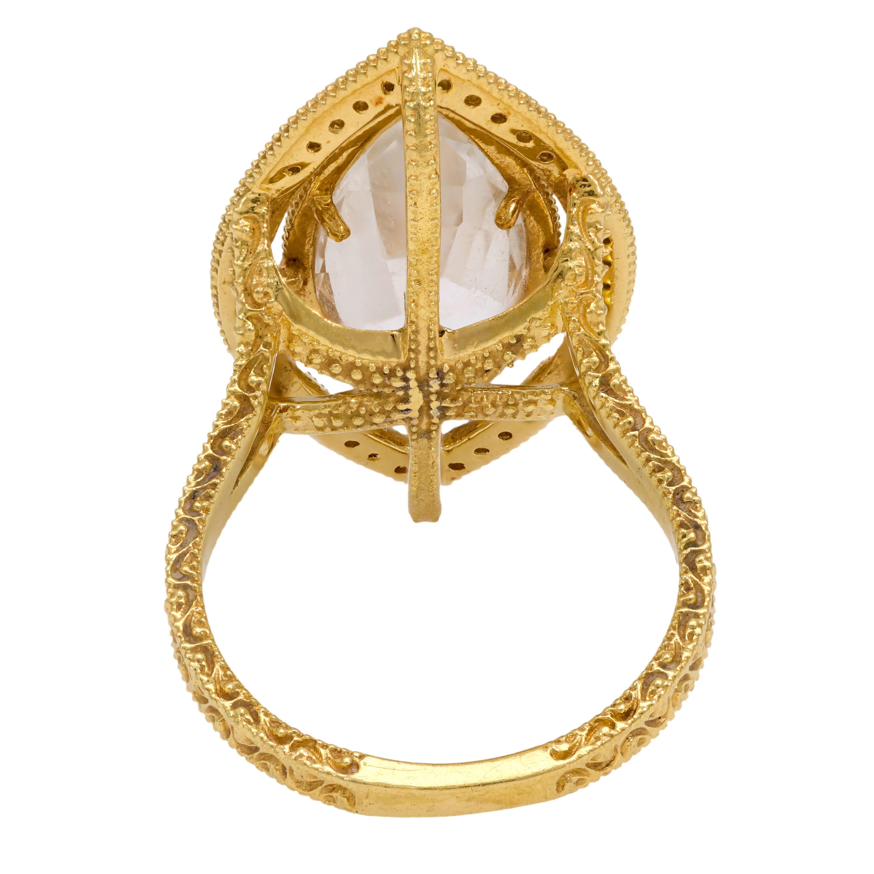 JUDE FRANCES Estate 18k White Topaz and Diamond Navette Ring