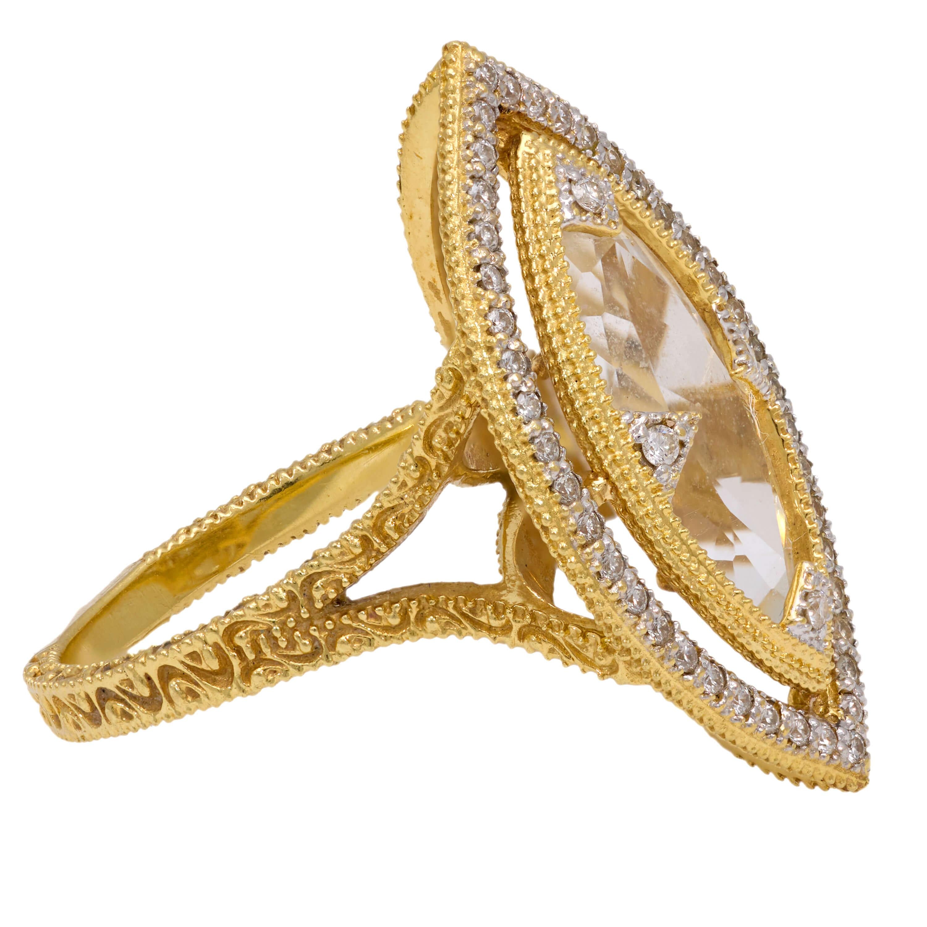 JUDE FRANCES Estate 18k White Topaz and Diamond Navette Ring