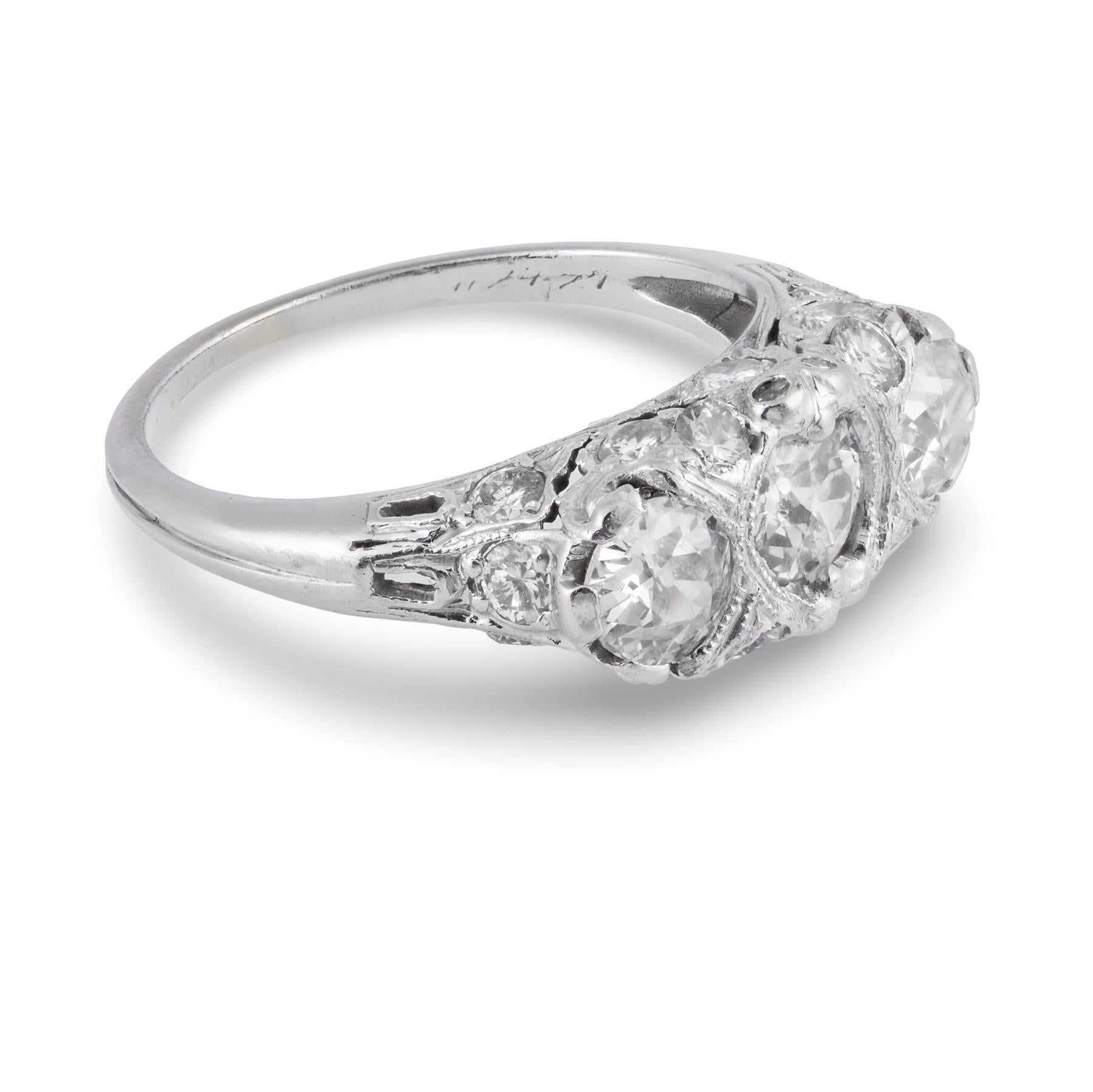 Art Deco Platinum Diamond Three Stone Ring
