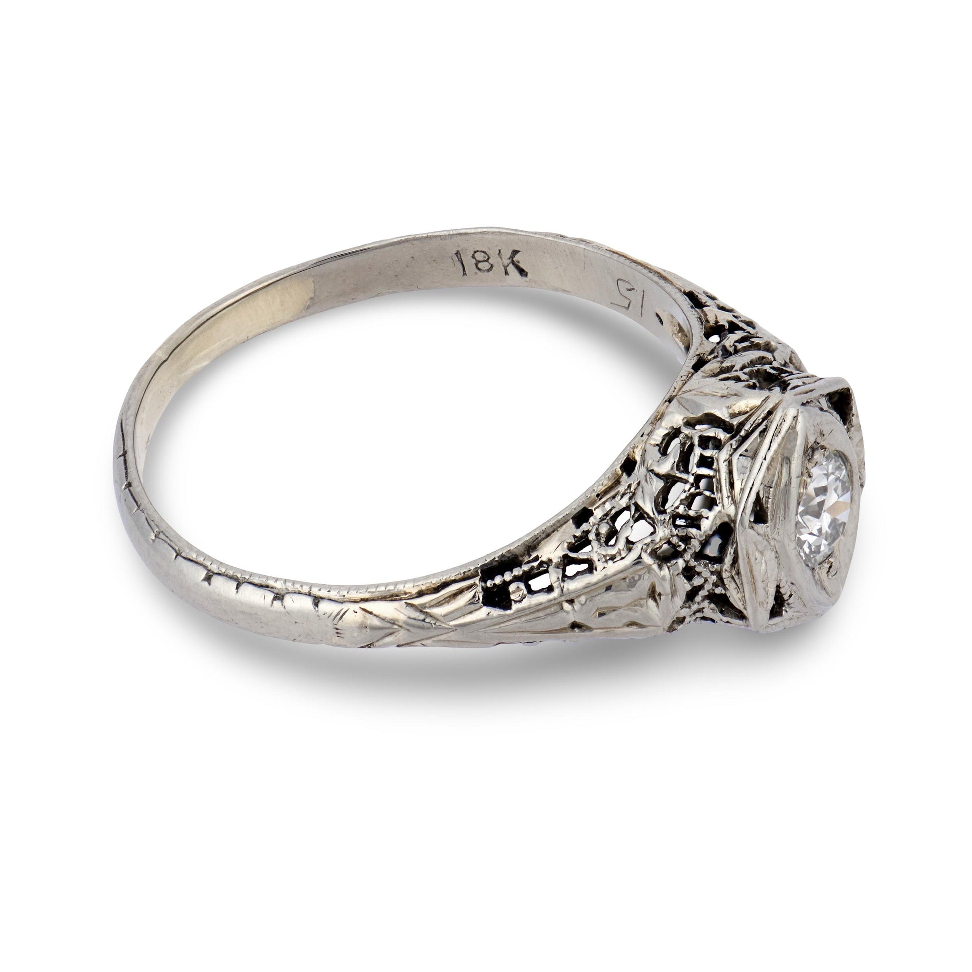 Art Deco 18k Diamond Engagement Ring .20ct
