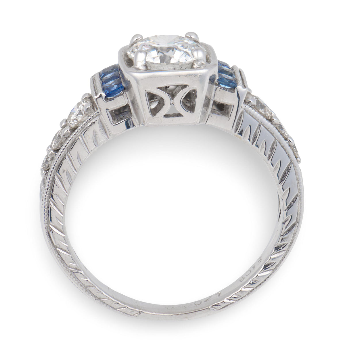 Estate 14k Diamond & Sapphire Engagement Ring .60ct