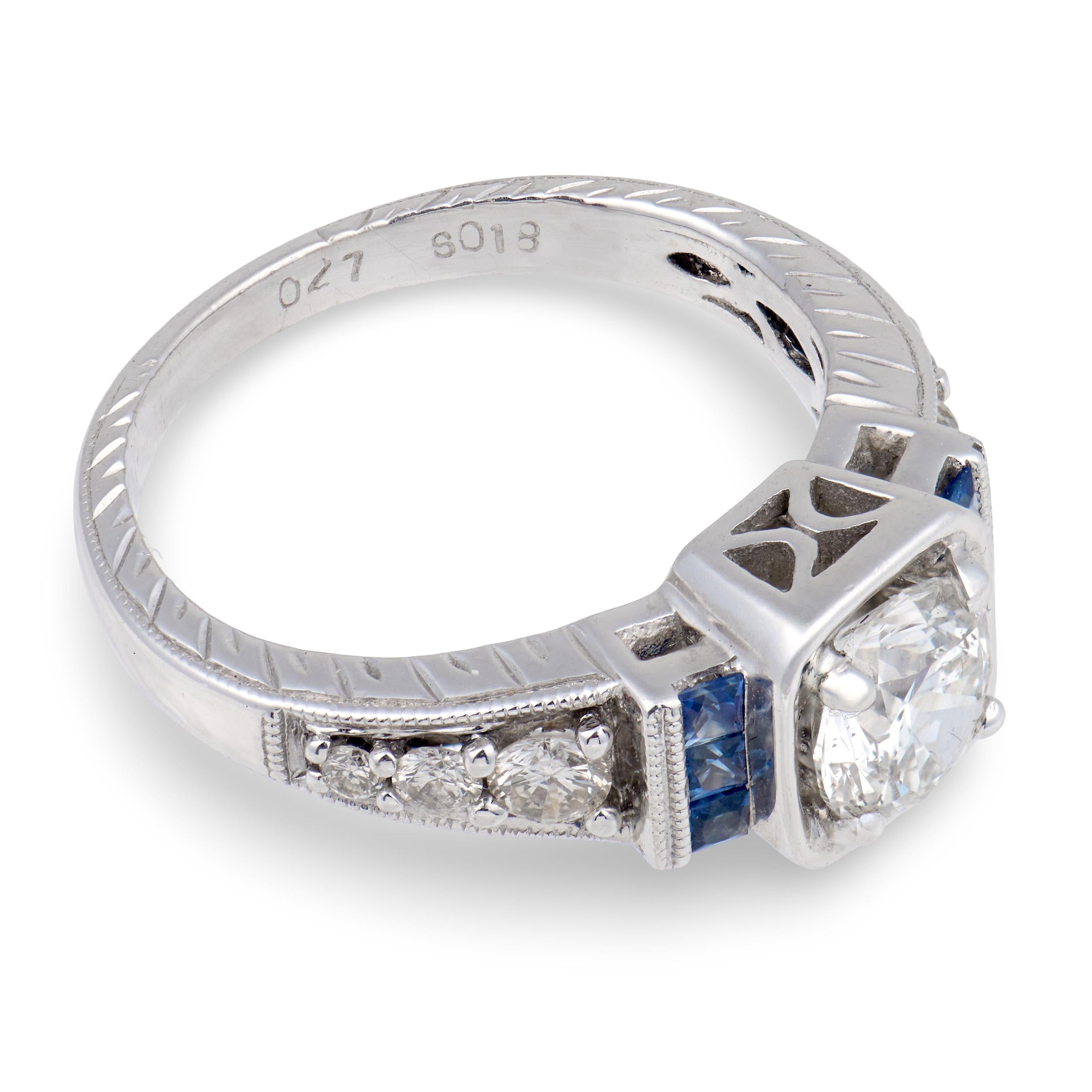 Estate 14k Diamond & Sapphire Engagement Ring .60ct
