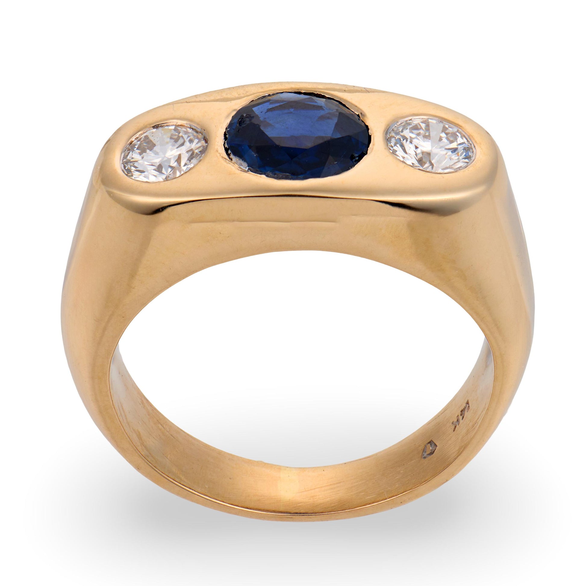 Art Deco 14k Sapphire & Diamond Flush Mount Ring