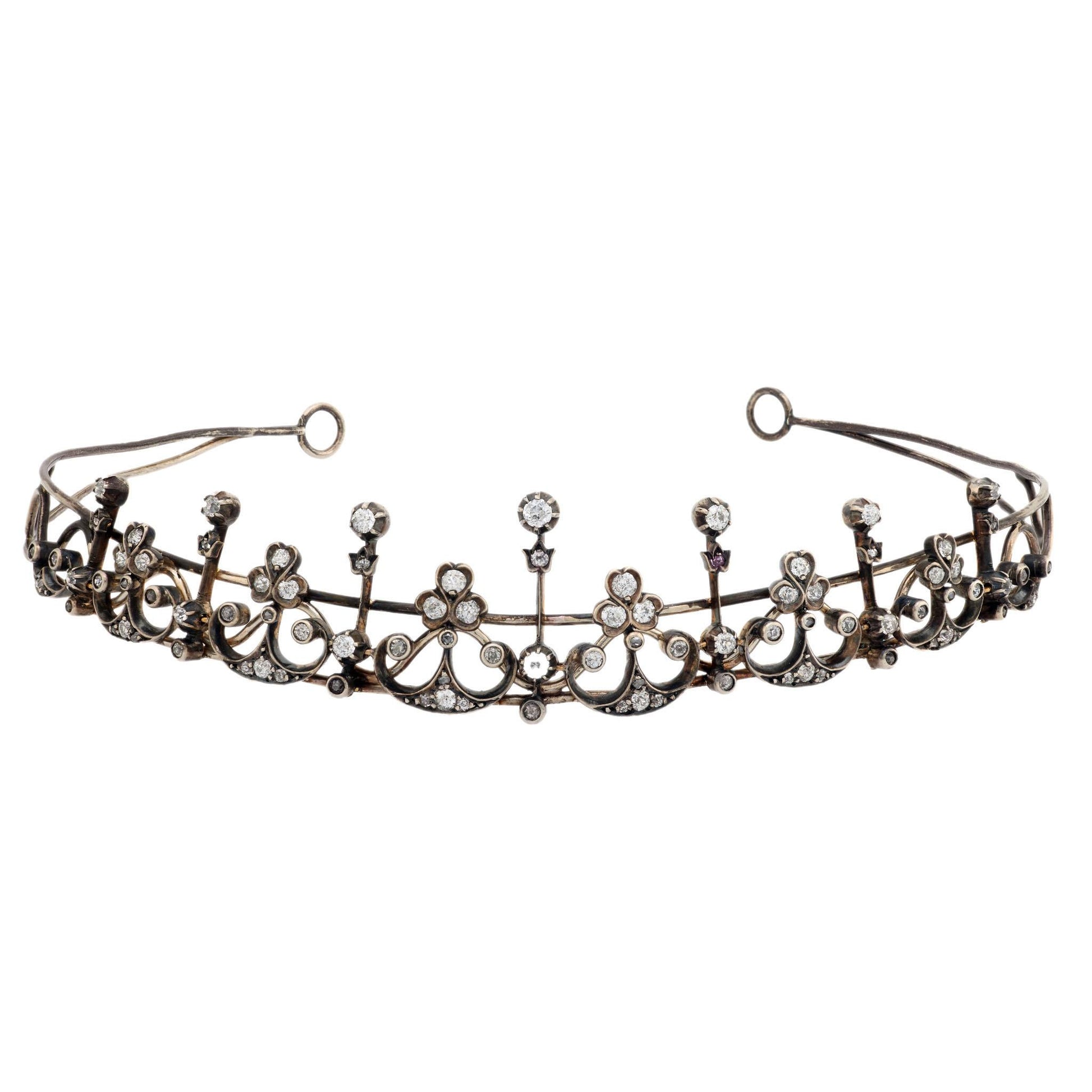 Victorian 14k/Sterling Silver Diamond Tiara