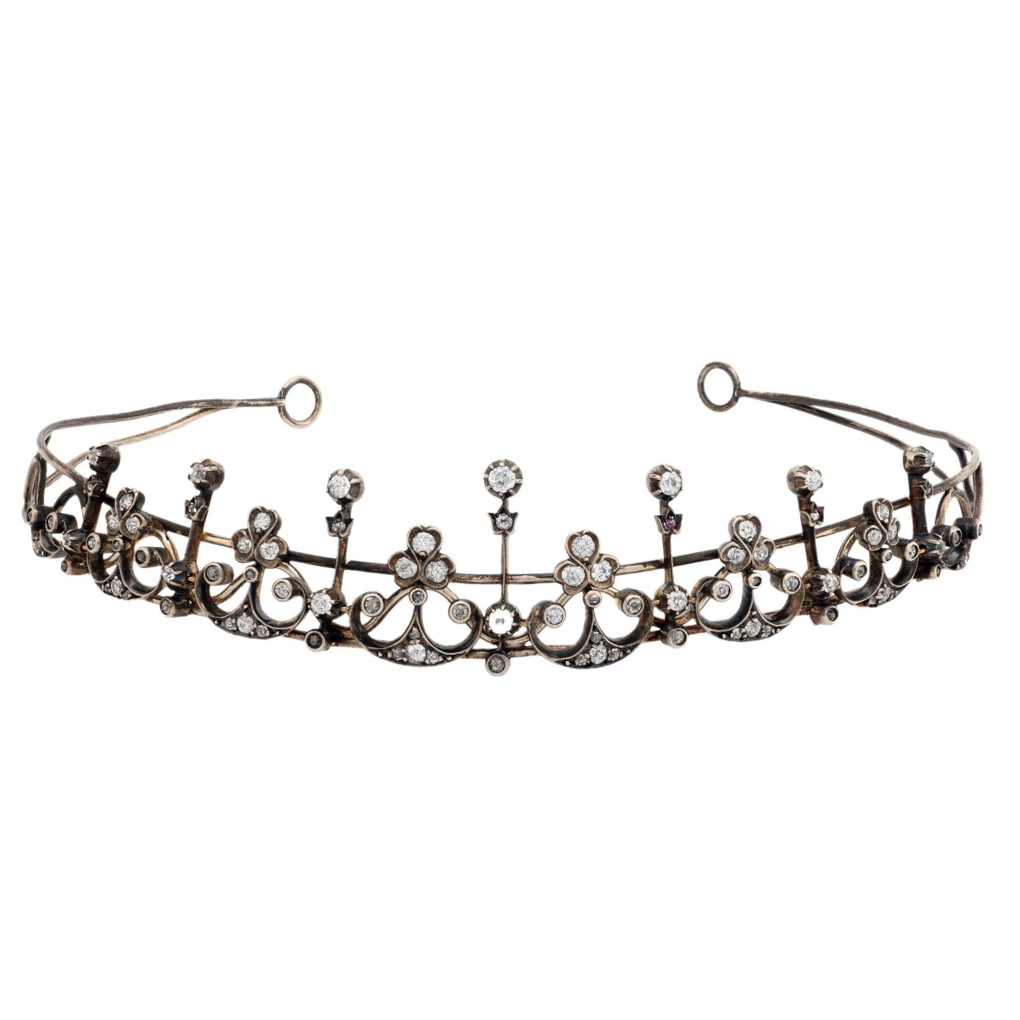 Victorian 14k/Sterling Silver Diamond Tiara