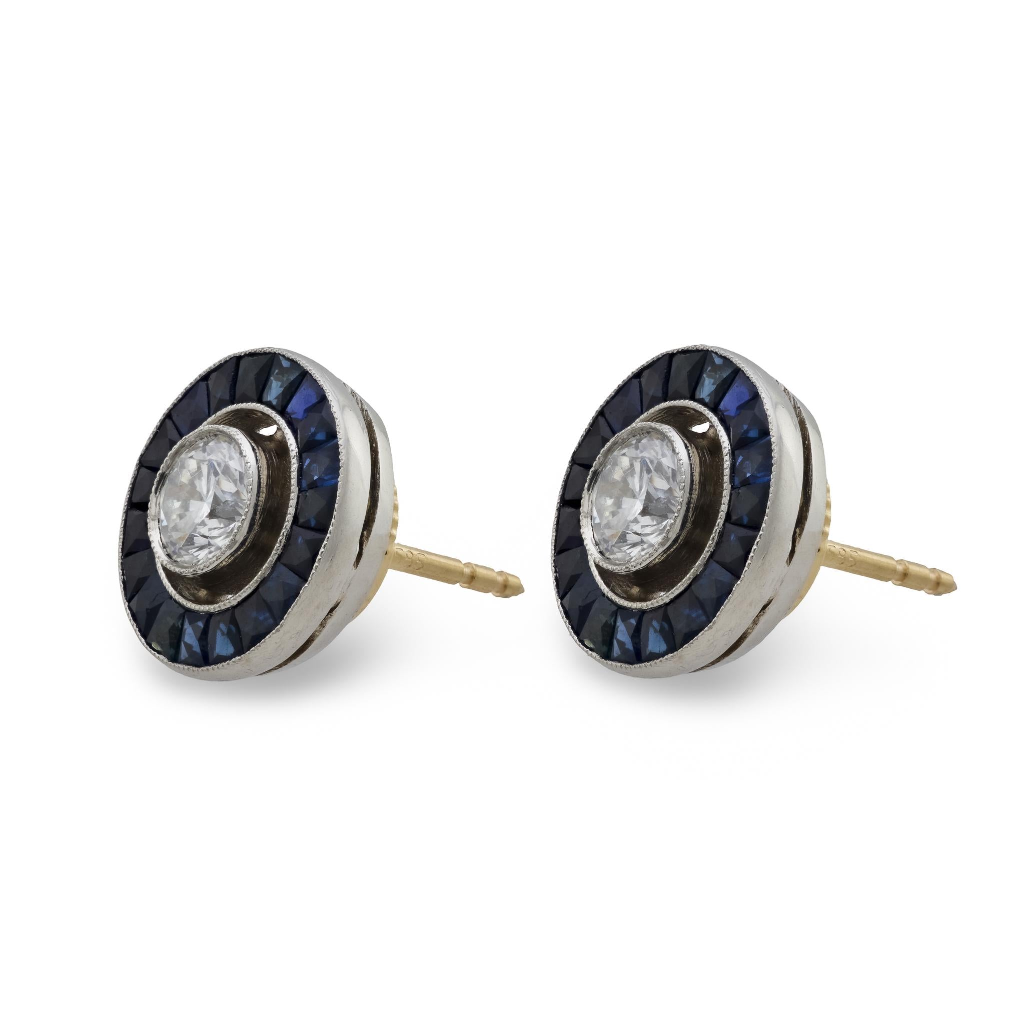 Estate 14k/Platinum Diamond & Sapphire Halo Earrings