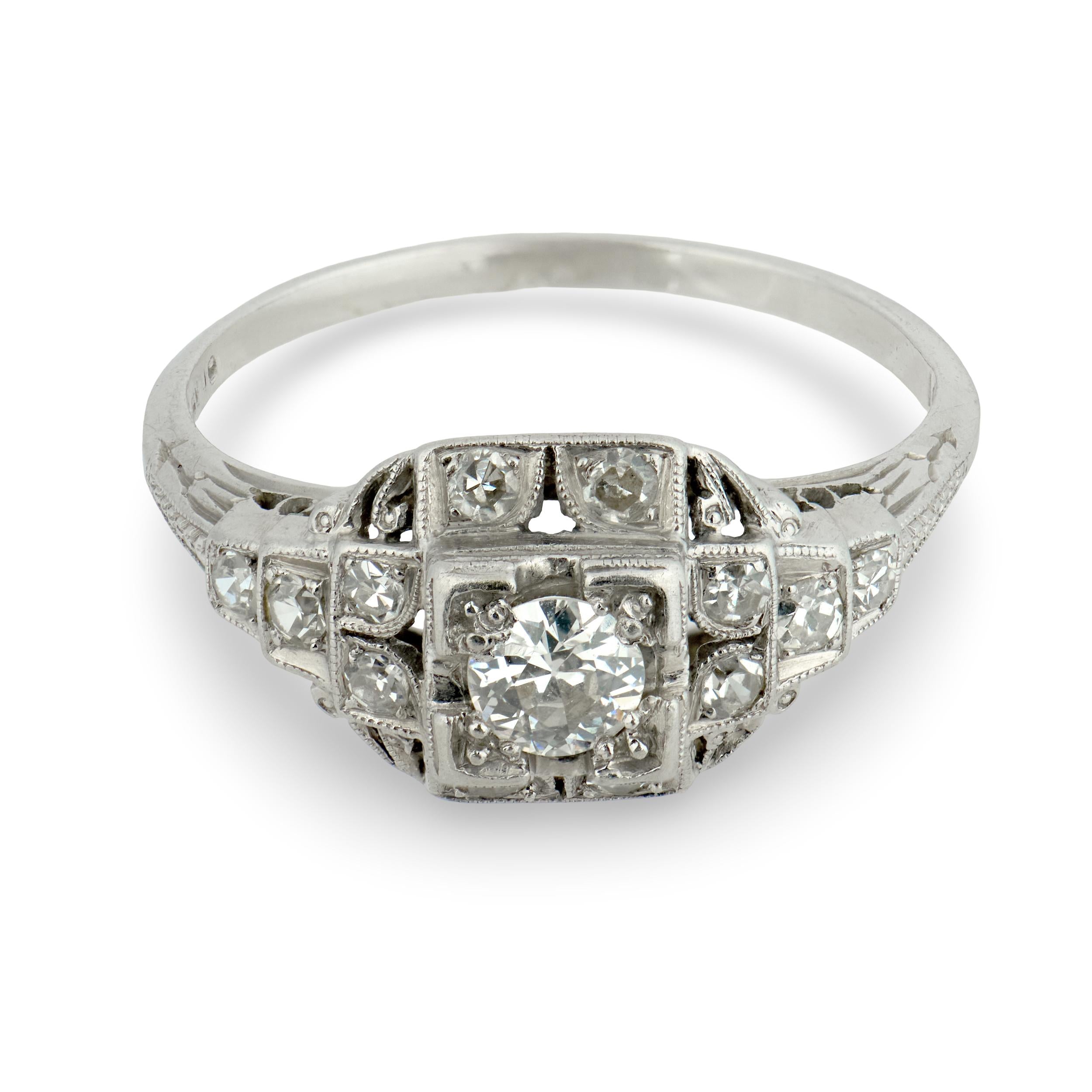 Art Deco Platinum Diamond Engagement Ring .35ct