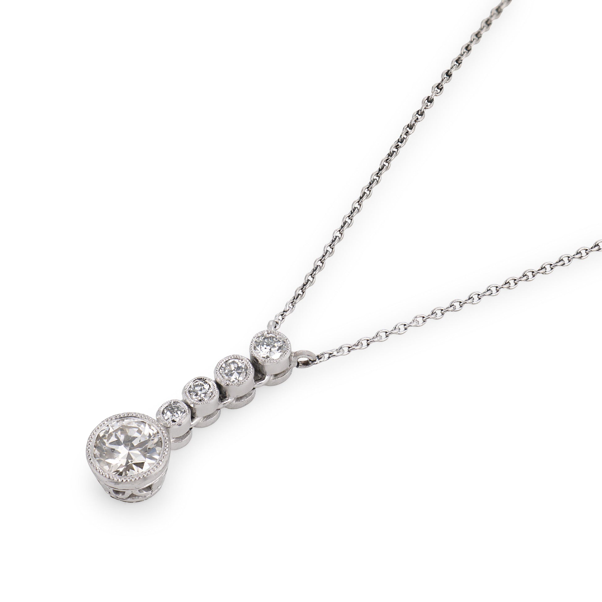 Art Deco Platinum Diamond Drop Pendant Necklace
