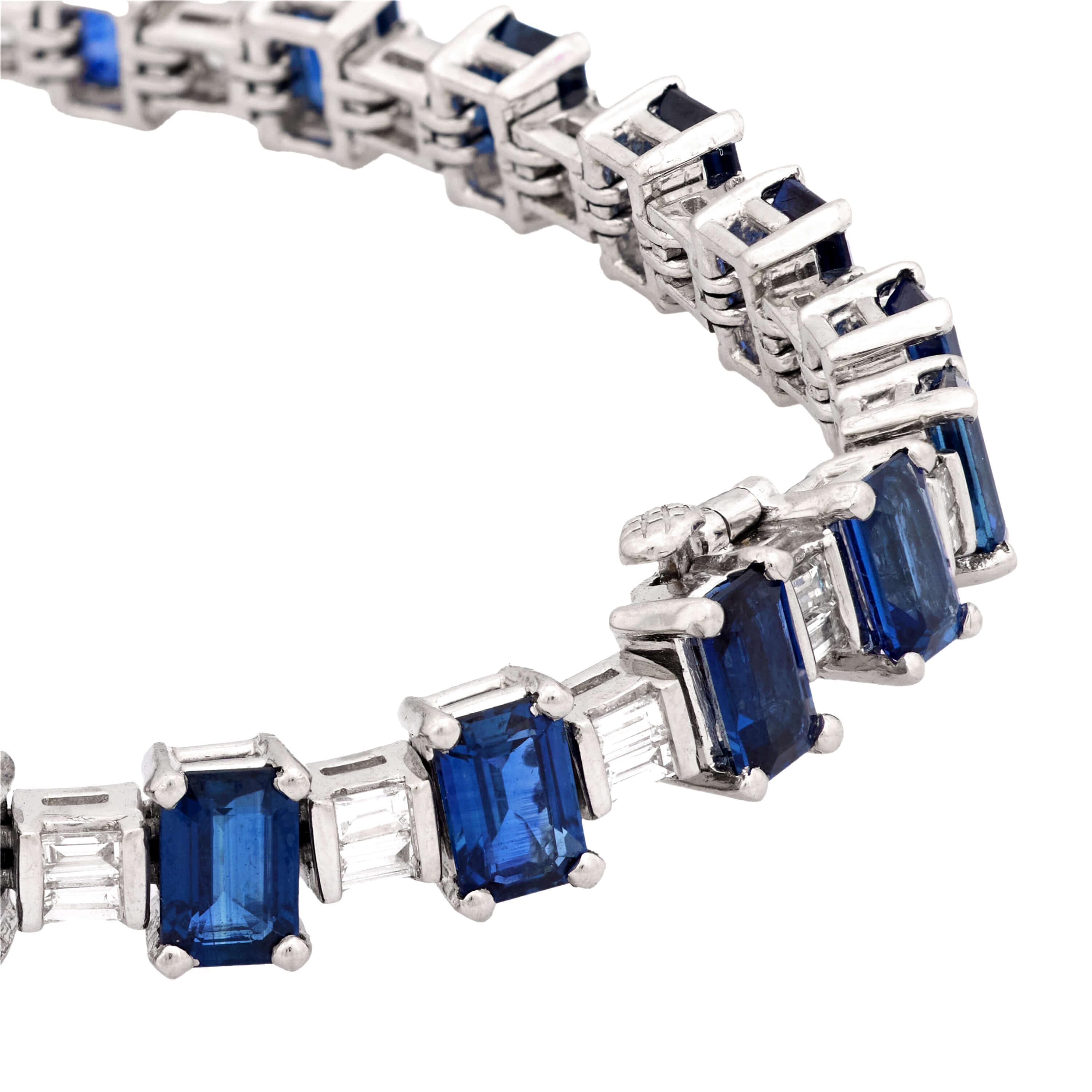 Estate Platinum Sapphire and Diamond Tennis Bracelet