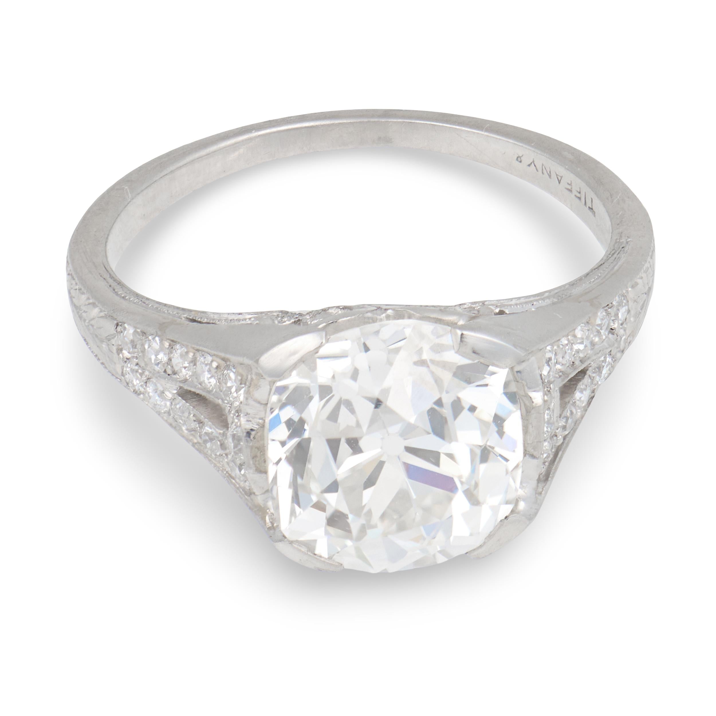 TIFFANY & CO. Art Deco Platinum GIA Diamond Engagement Ring 3.03ct