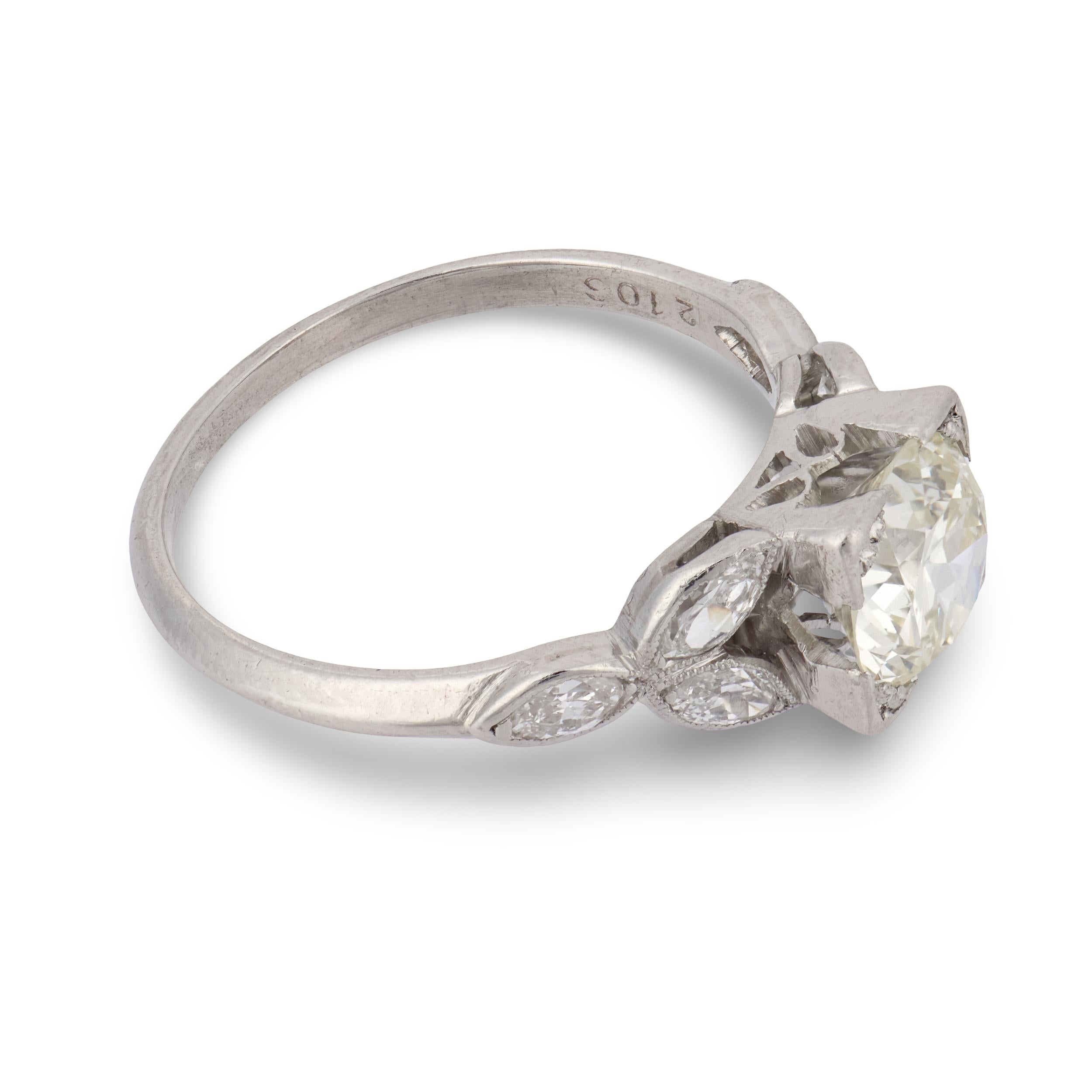 Art Deco Platinum Diamond Engagement Ring 1.35ct