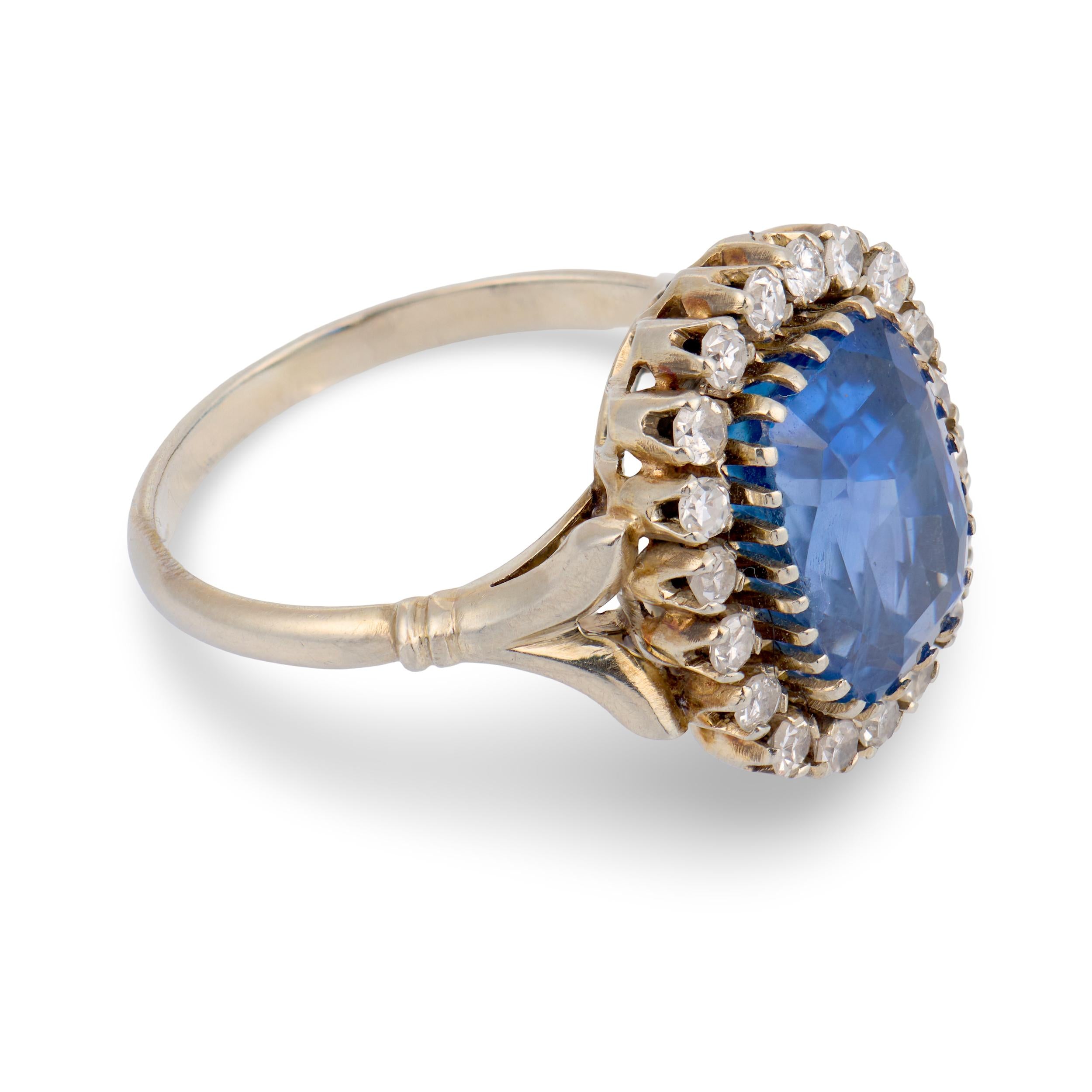 Edwardian 18k GIA No Heat Ceylon Sapphire & Diamond Halo Ring