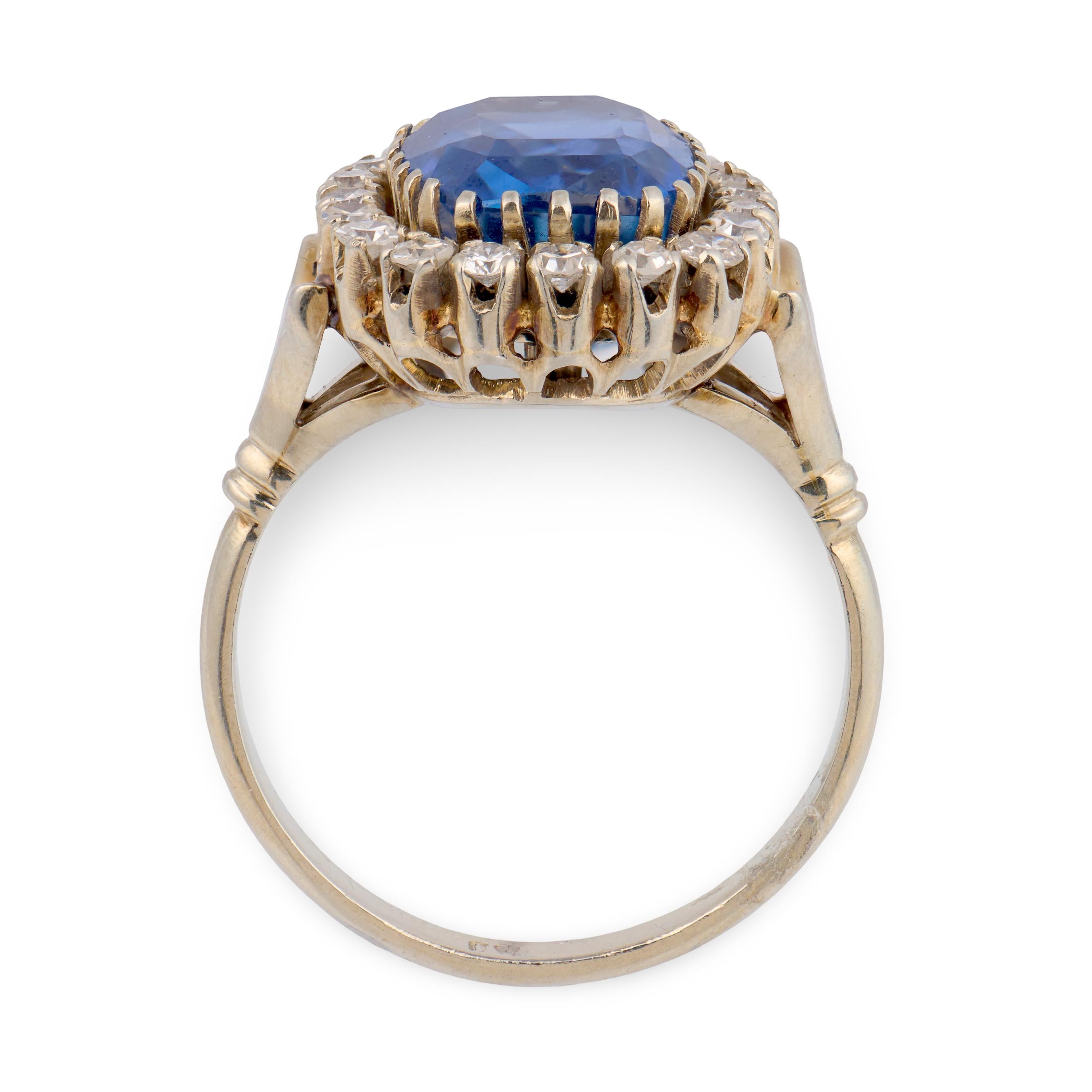 Edwardian 18k GIA No Heat Ceylon Sapphire & Diamond Halo Ring