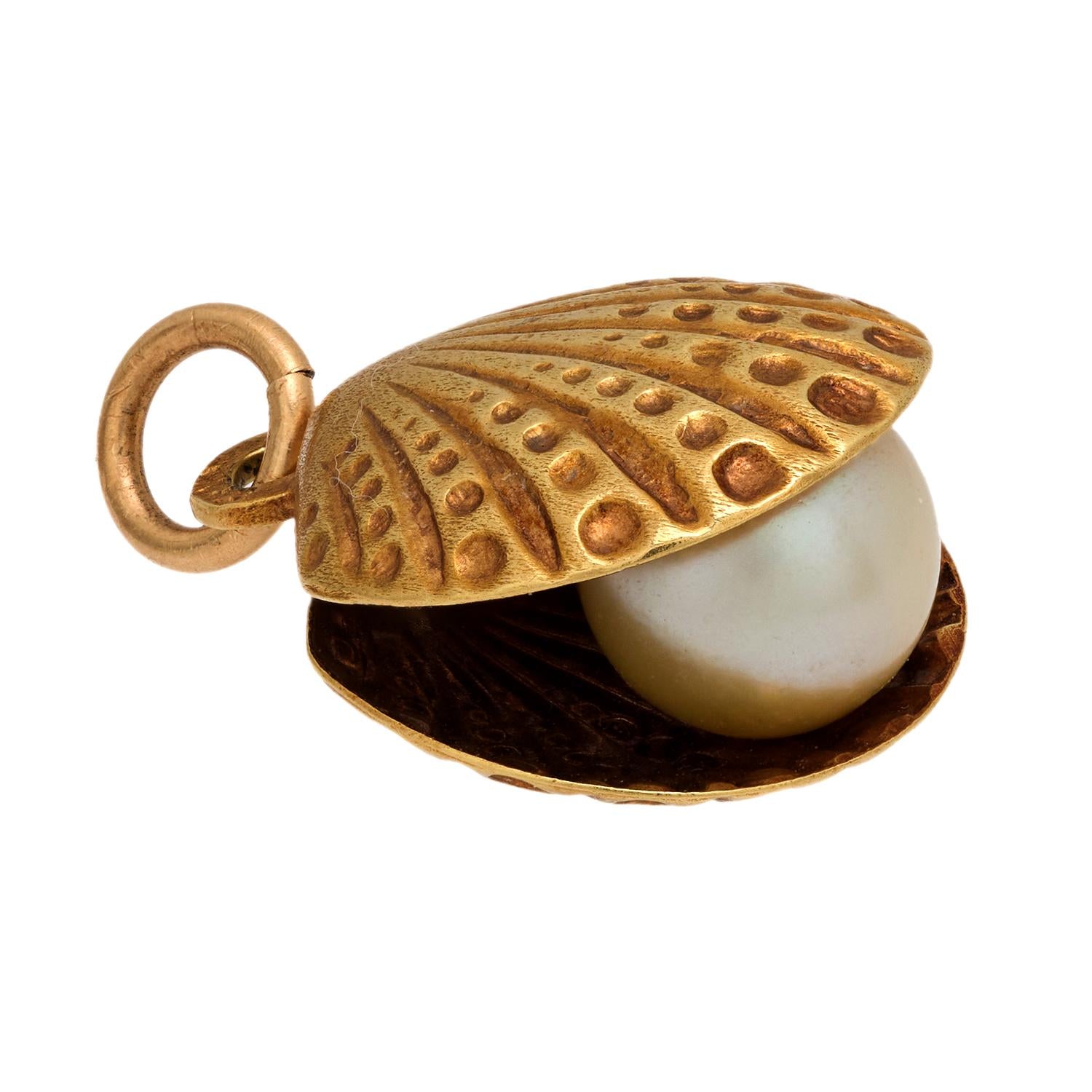 Retro 14k Pearl Clam Pendant/Charm