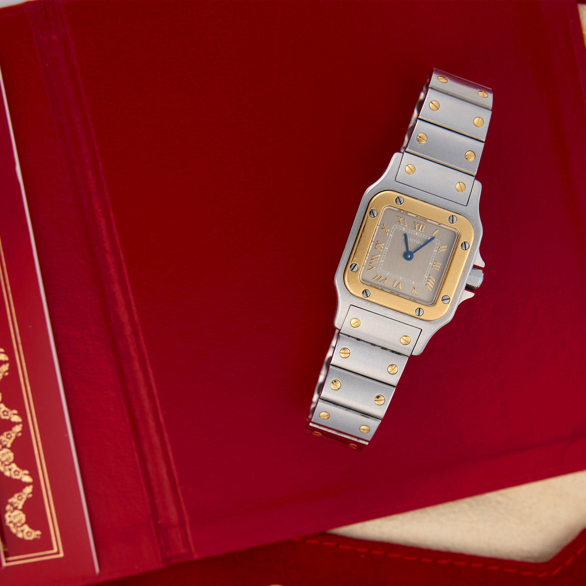 CARTIER  Estate 18k/Stainless Steel Santos Two-Tone Ladies Watch