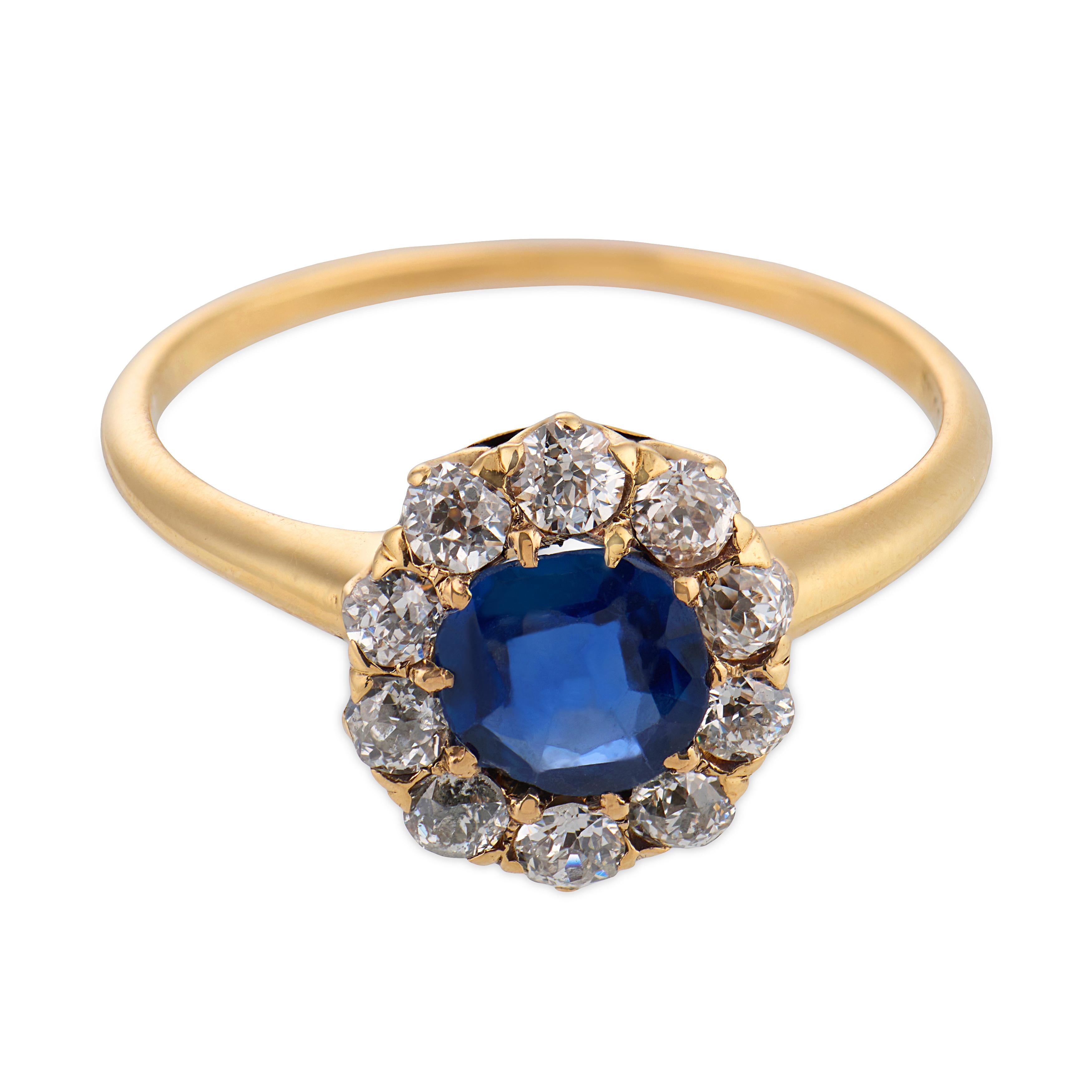 SCHULMANN & SONS Victorian 18k Sapphire & Diamond Halo Ring